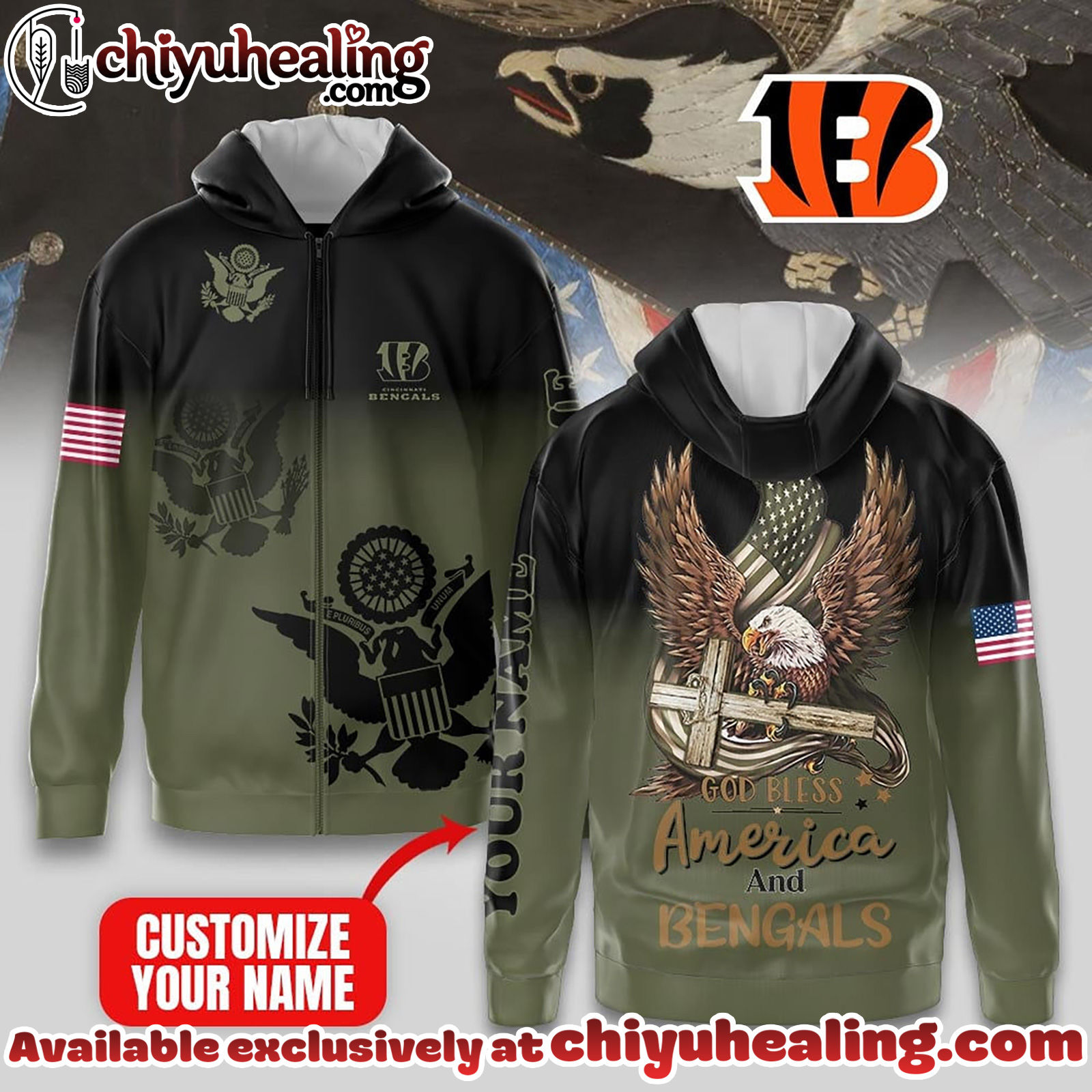 Cincinnati Bengals Premium NFL God Bless America Zip Hoodie, T-shirt, Sweatshirt