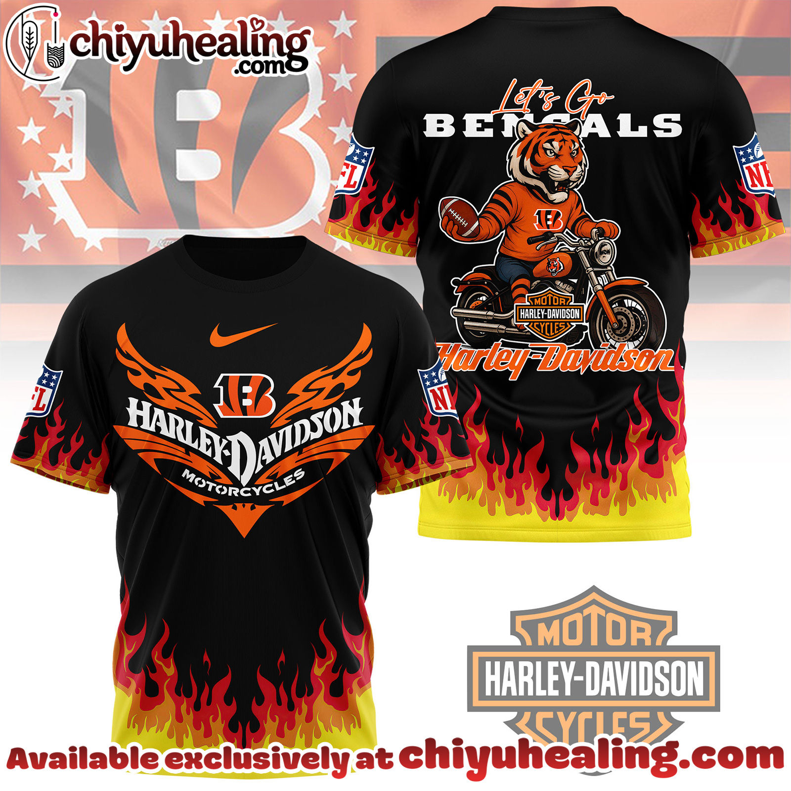 Cincinnati Bengals Premium NFL Harley Davidson Firewave 3D Shirt, Hoodie, Sweatshirt, All Team NFL