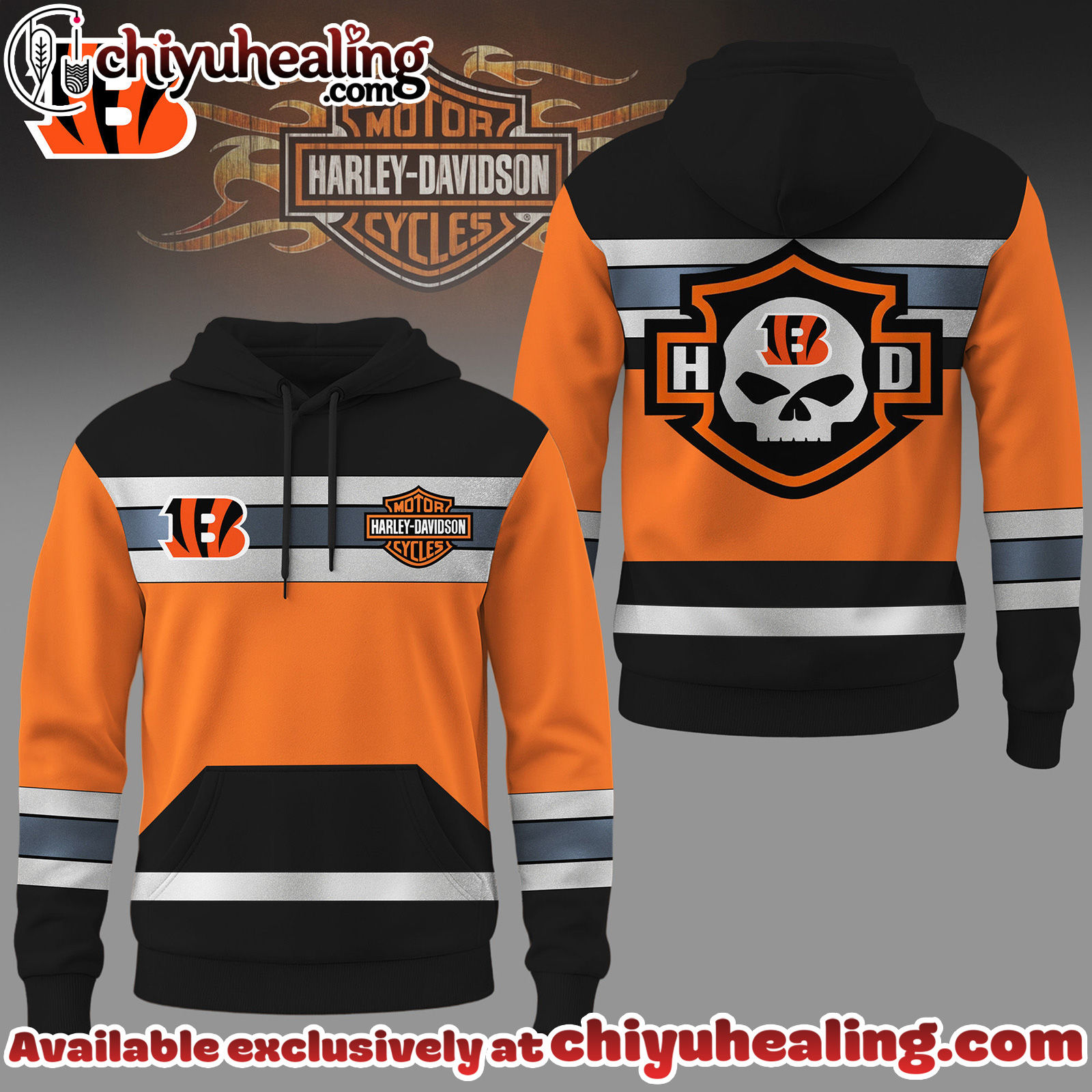 Cincinnati Bengals Premium NFL Harley-Davidson High Visibility 3D Hoodie, Sweatshirt, Tshirt
