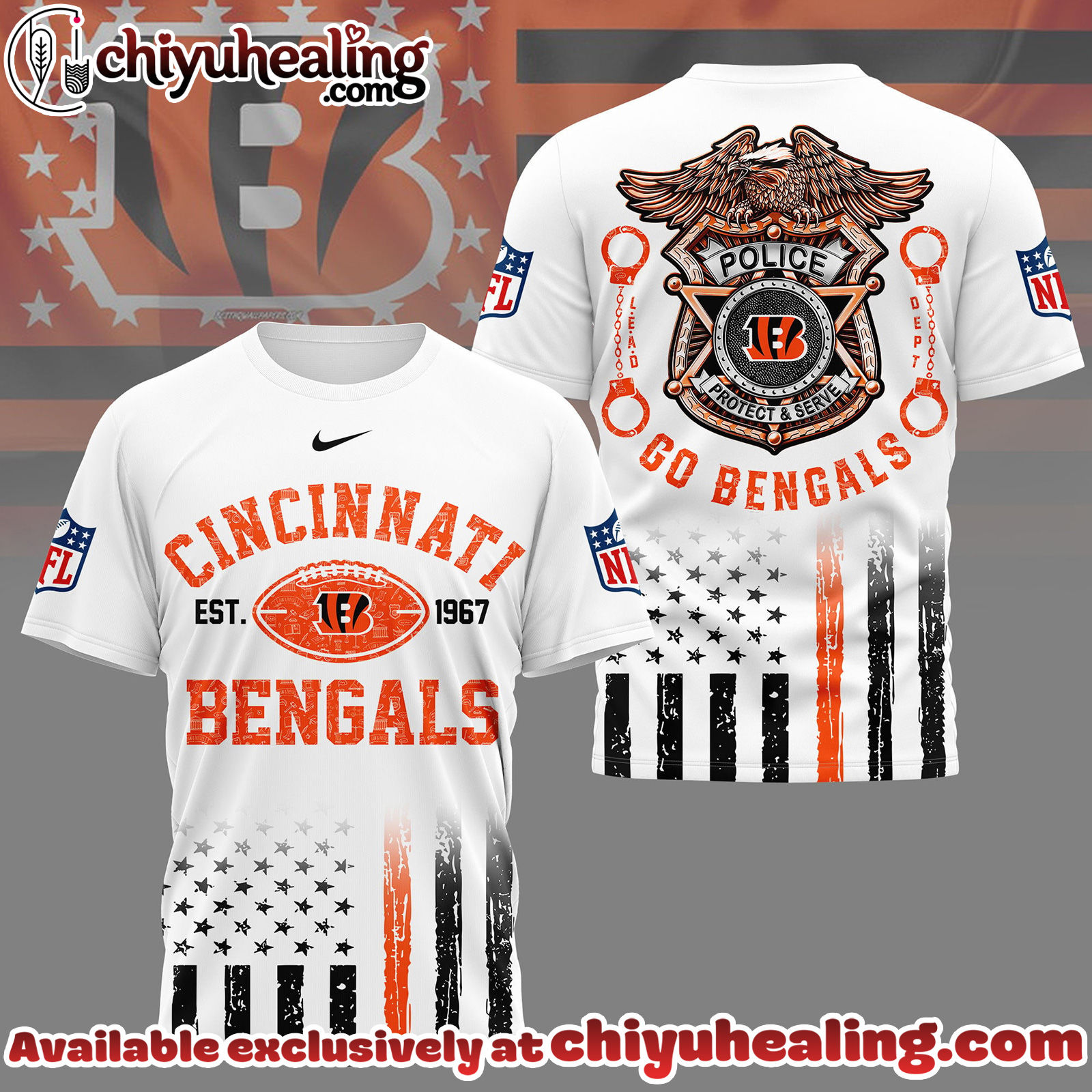 Cincinnati Bengals Premium NFL Law Enforcement Tribute 3D Shirt