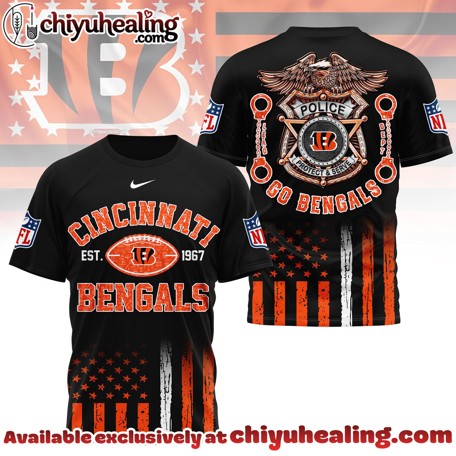 Cincinnati Bengals Premium NFL Law Enforcement Tribute 3D Shirt Cincinnati Bengals Premium NFL Law Enforcement Tribute 3D Shirt