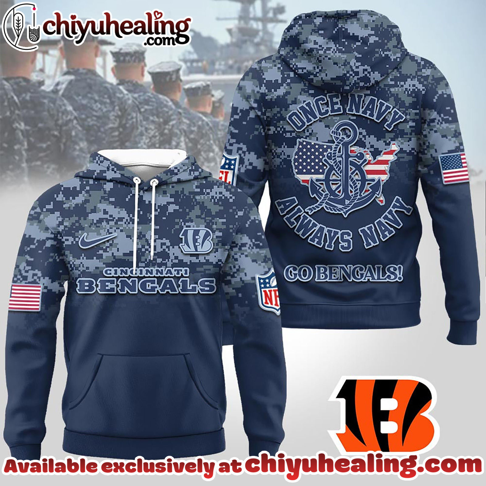 Cincinnati Bengals Premium NFL US Navy 3D Hoodie, Sweatshirt, T-Shirt, All Team NFL