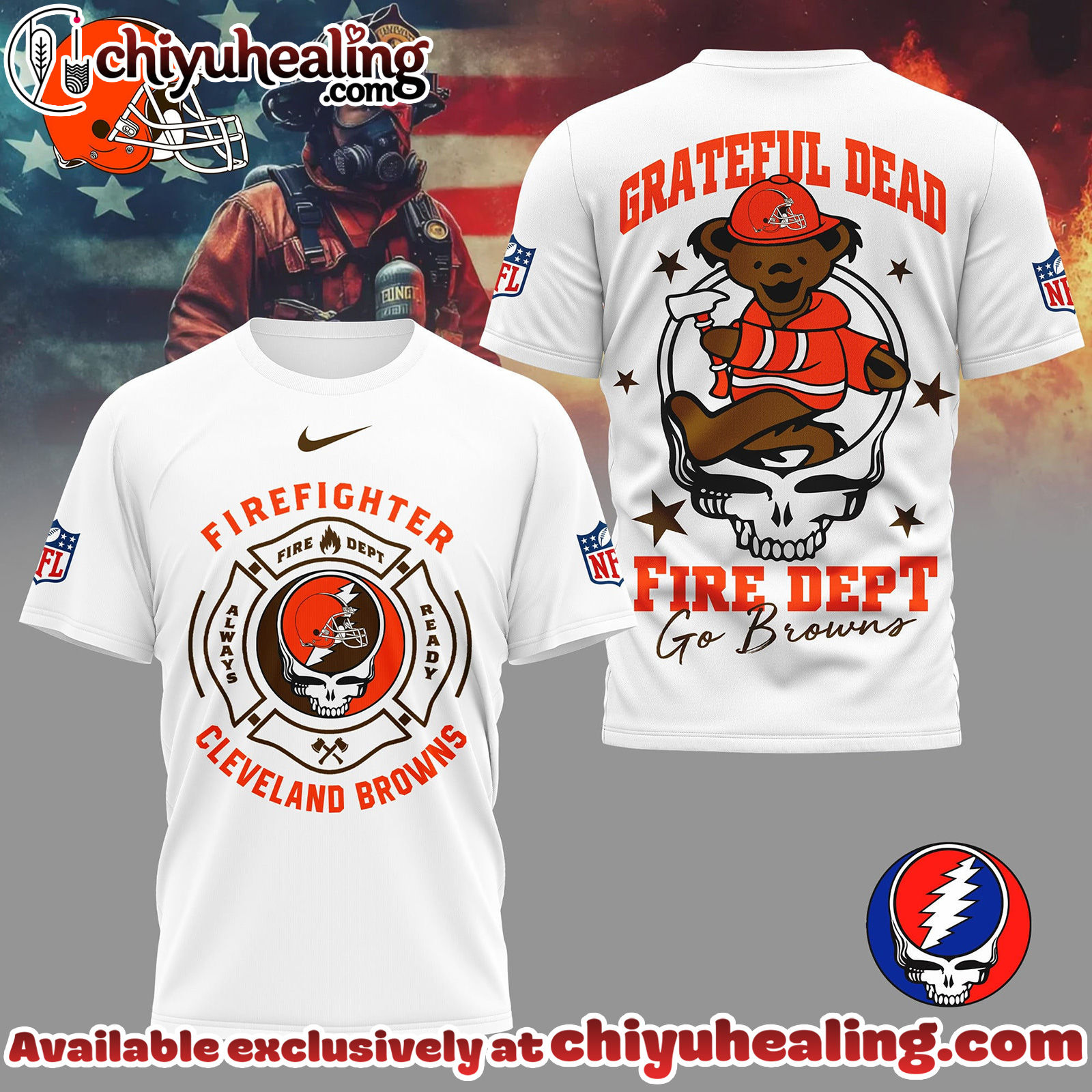 Cleveland Browns Premium NFL Grateful Dead Firefighter 3D Shirt, Hoodie, Sweatshirt
