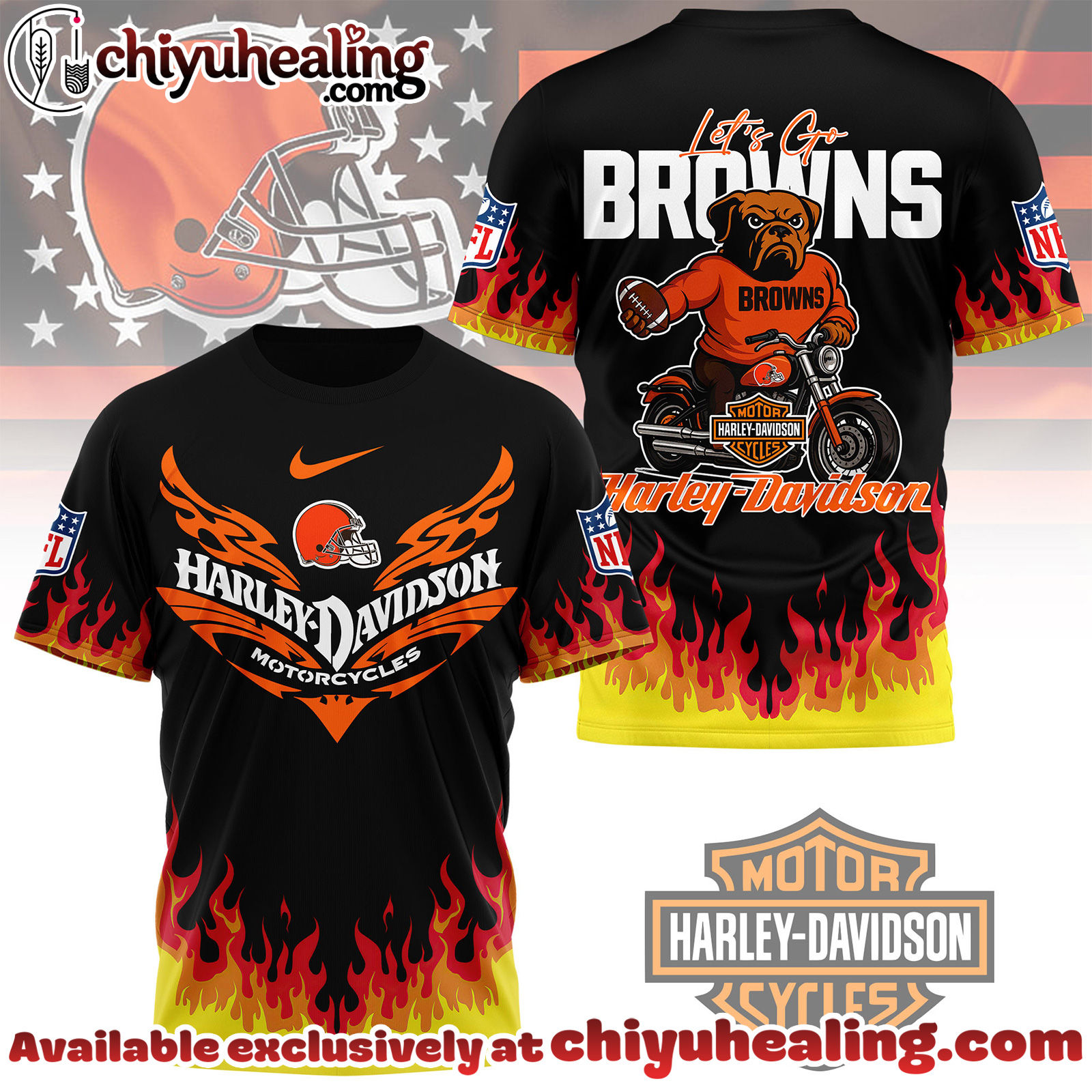 Cleveland Browns Premium NFL Harley Davidson Firewave 3D Shirt, Hoodie, Sweatshirt, All Team NFL