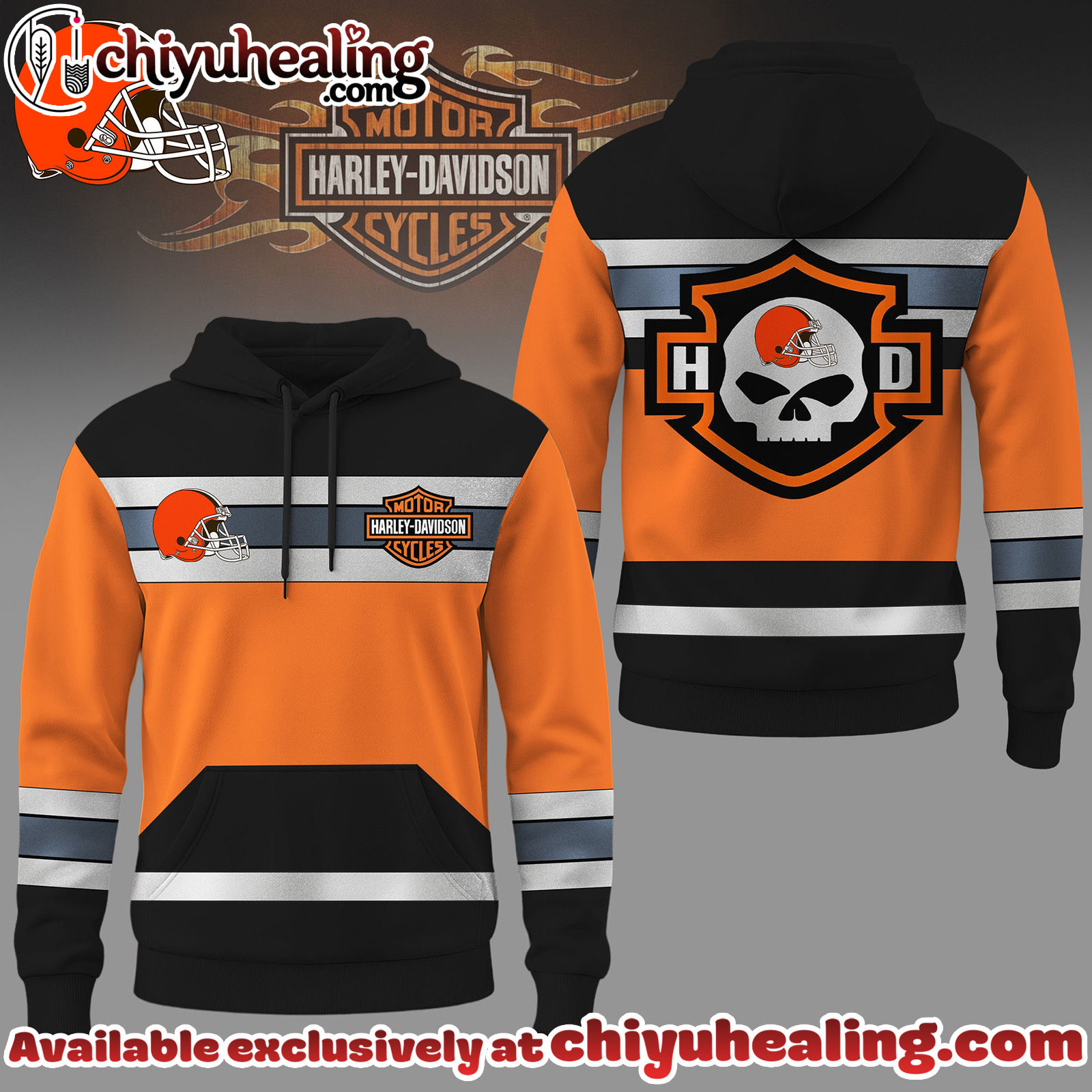 Cleveland Browns Premium NFL Harley-Davidson High Visibility 3D Hoodie, Sweatshirt, Tshirt
