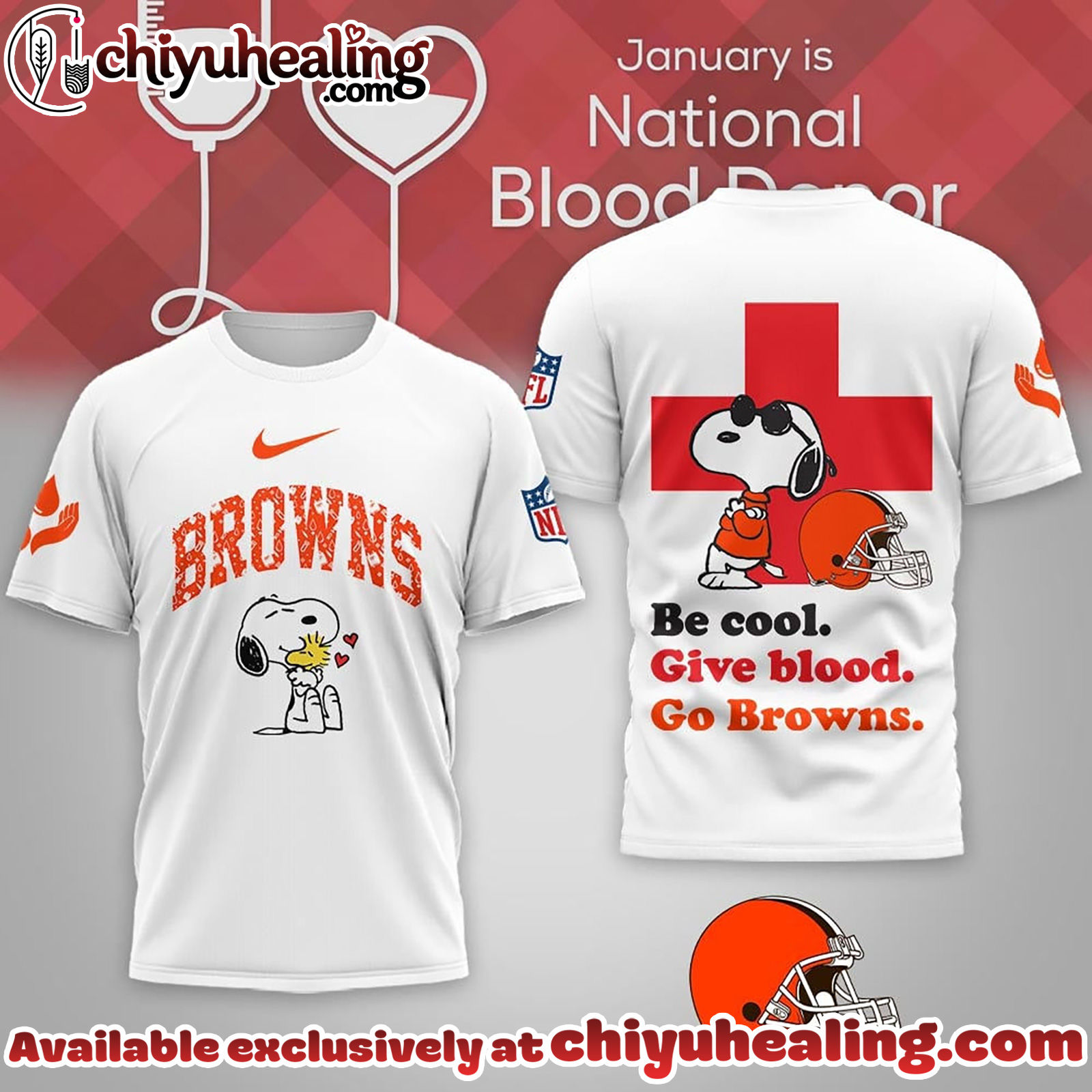 Cleveland Browns Premium NFL Snoopy Blood Donor Awareness Month Tshirt, Sweatshirt, Hoodie