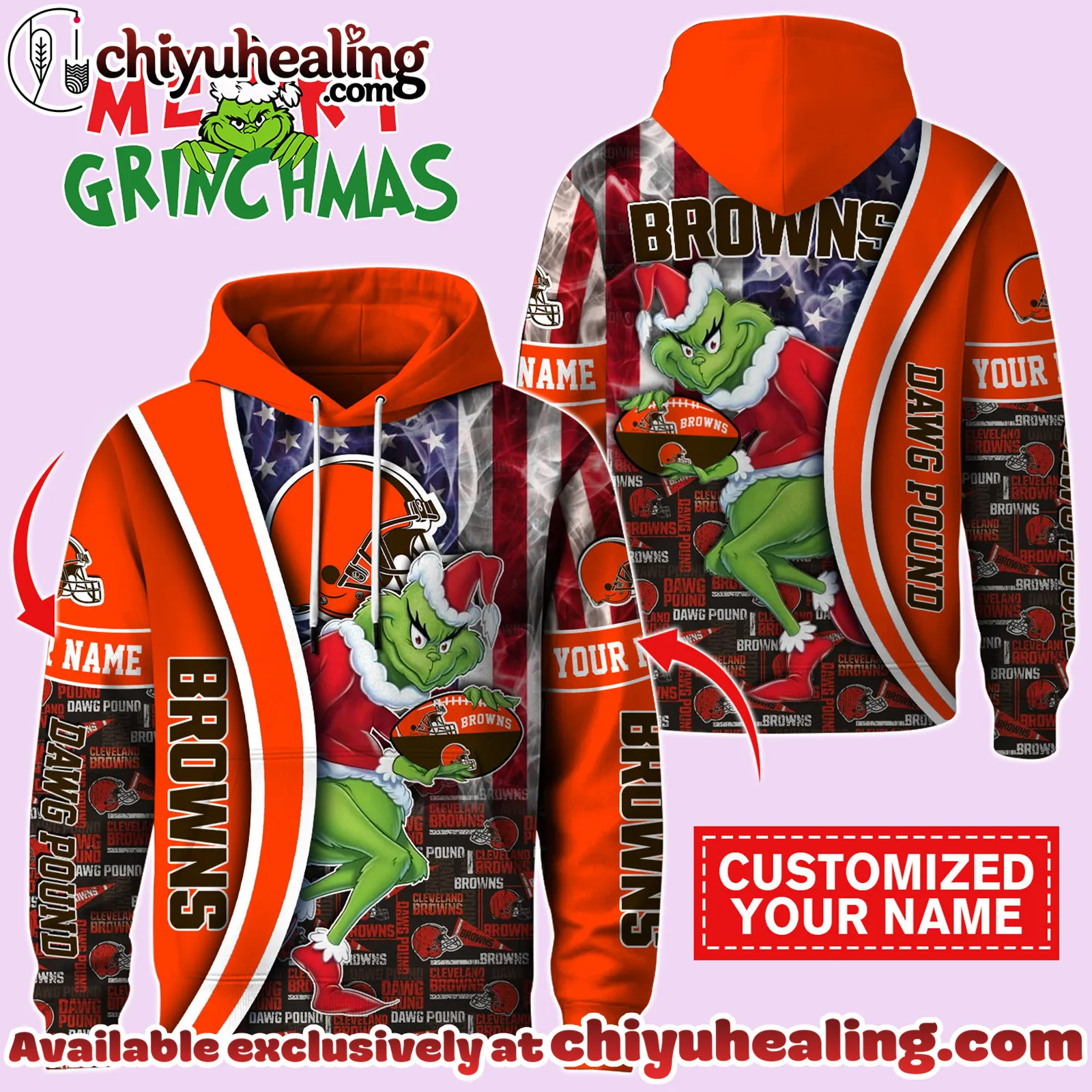 Cleveland Browns x The Grinch Christmas Football Hoodie Limited Edition-3D Unisex Hoodie