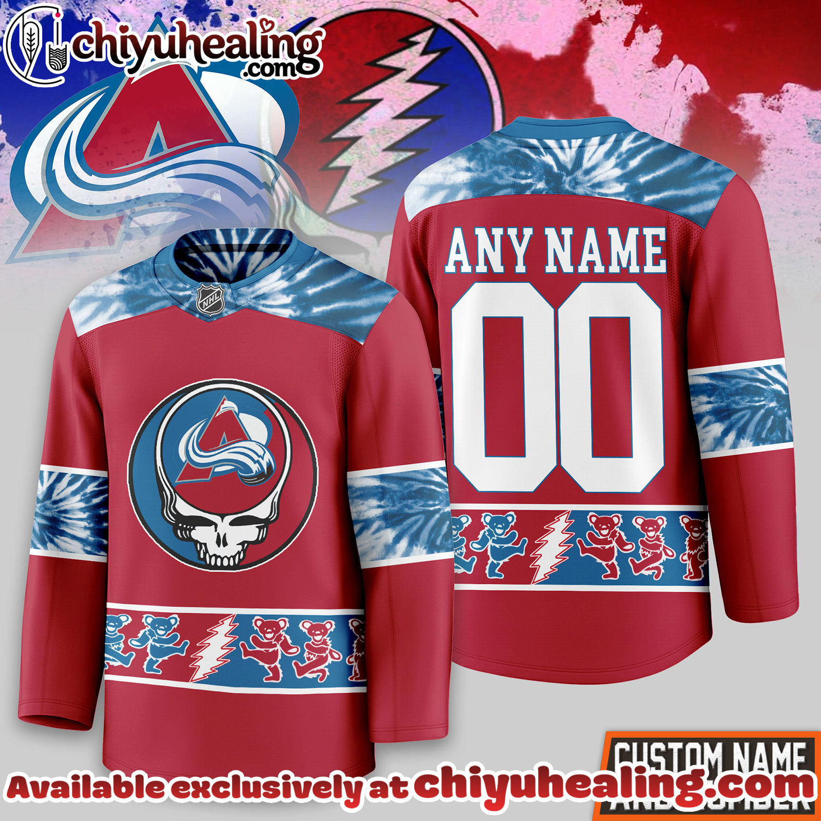 Colorado Avalanche Premium NHL Tie-Dye Skull Hockey Jersey