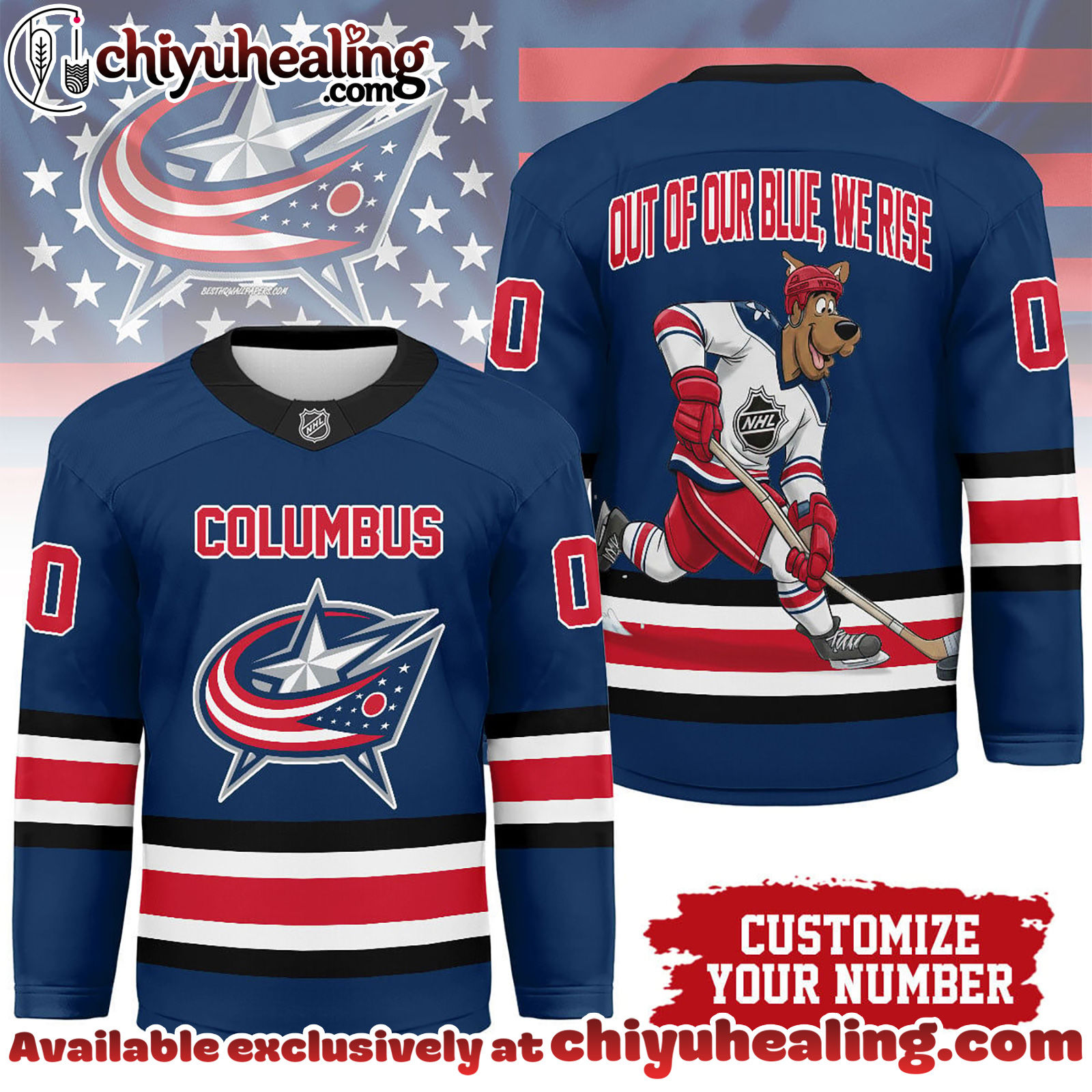 Columbus Blue Jackets Premium NHL Scooby Doo Personalized Hockey Jersey