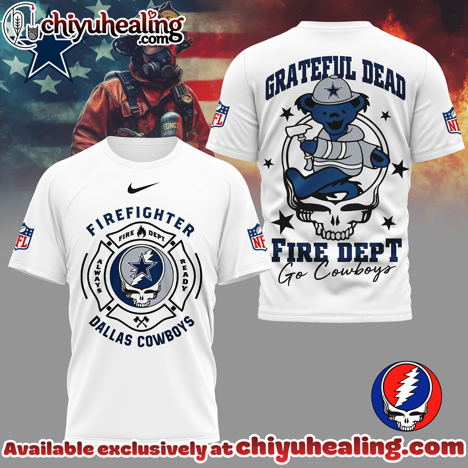 Dallas Cowboys Premium NFL Grateful Dead Firefighter 3D Shirt, Hoodie, Sweatshirt