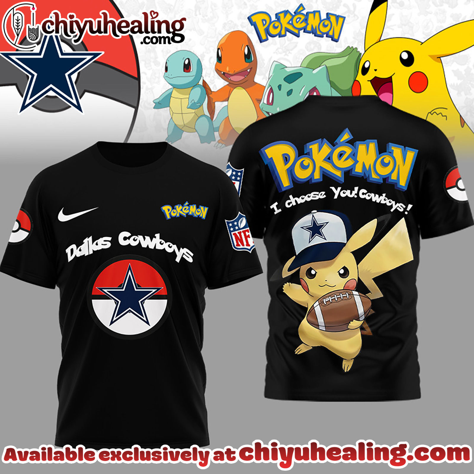 Dallas Cowboys Premium NFL I Choose You Pikachu 3D Shirt, Hoodie, Sweatshirt, All Team NFL
