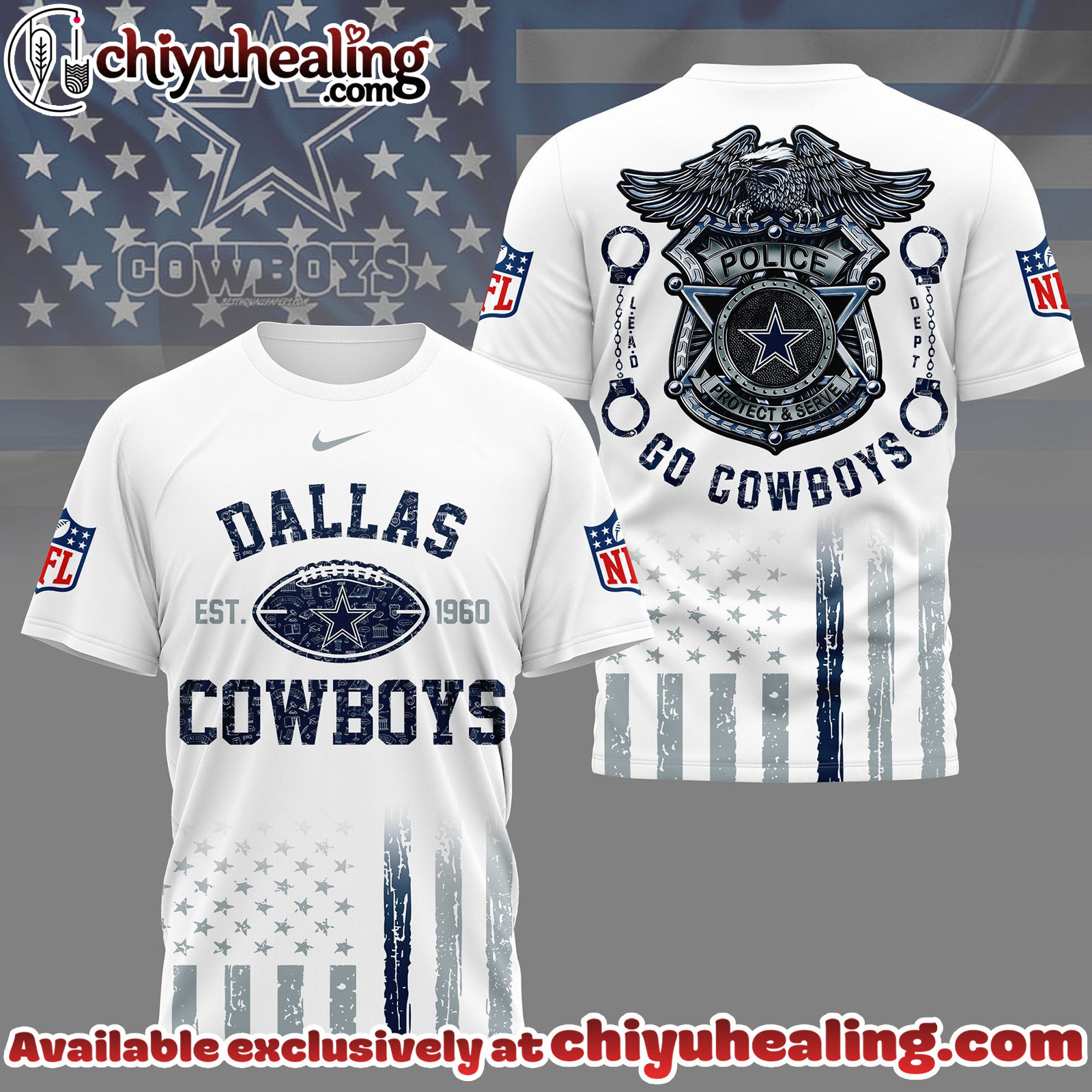 Dallas Cowboys Premium NFL Law Enforcement Tribute 3D Shirt