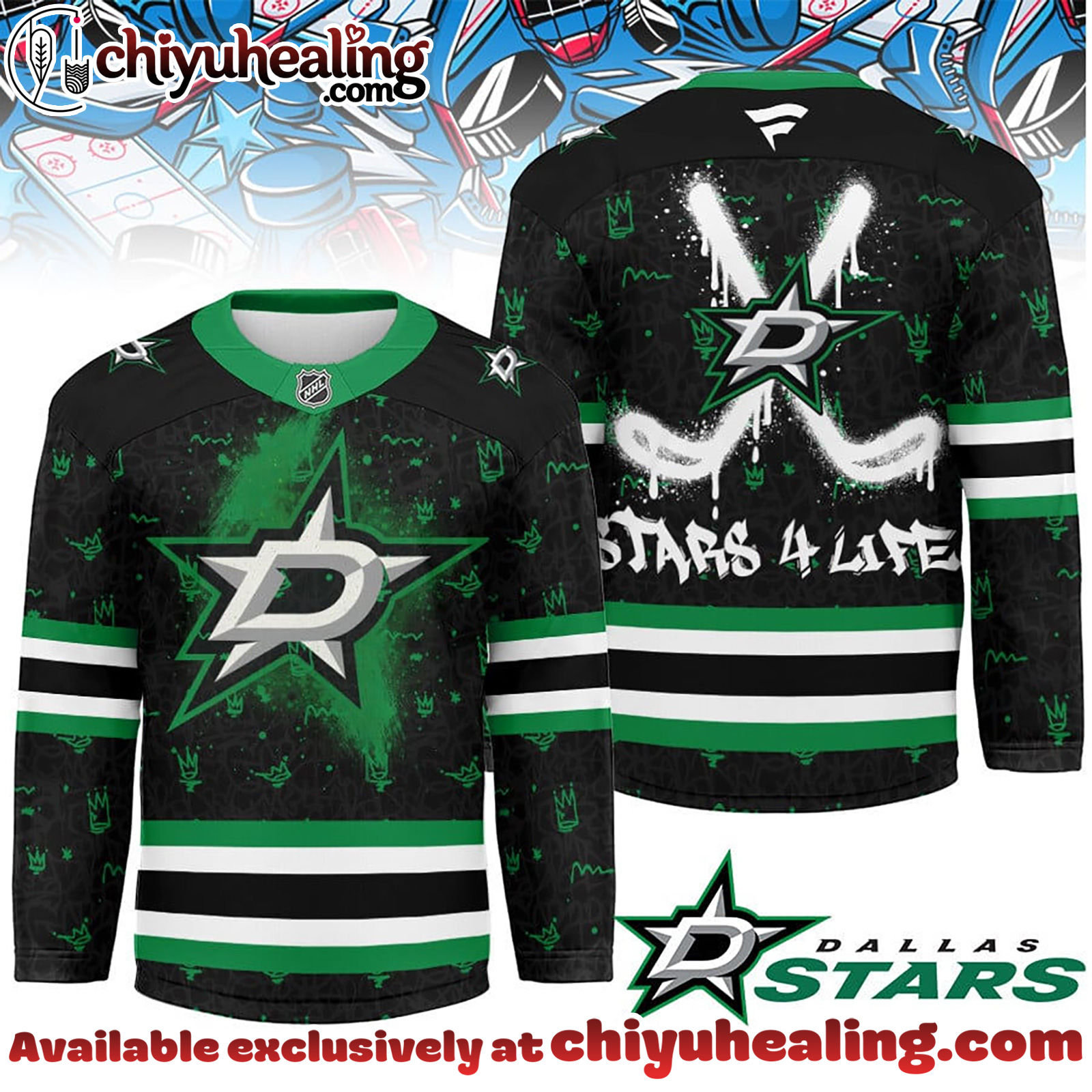 Dallas Stars Premium NHL Graffiti My Team 4 Life Hockey Jersey