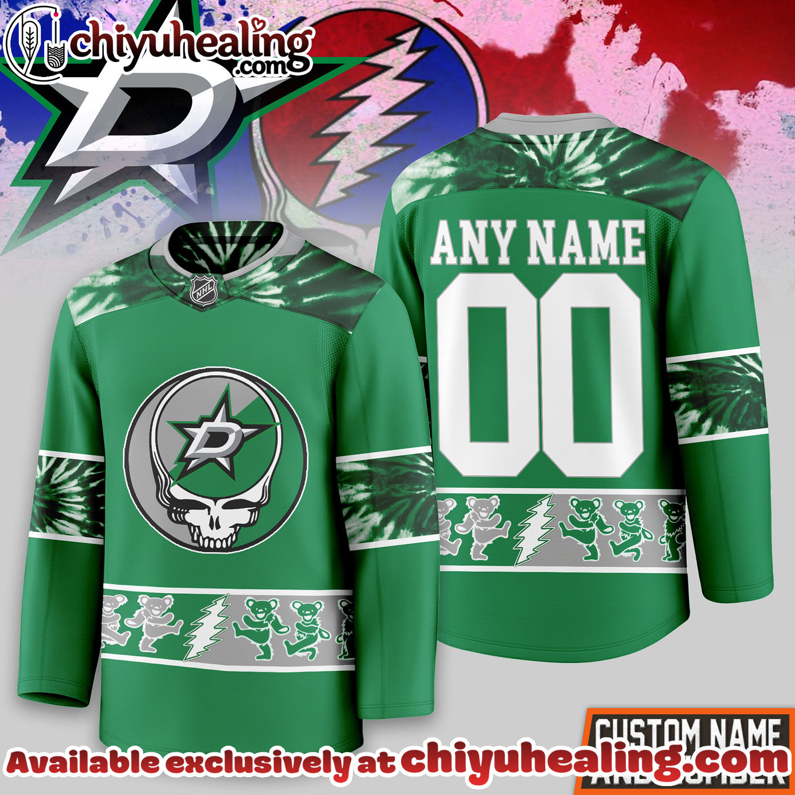 Dallas Stars Premium NHL Tie-Dye Skull Hockey Jersey