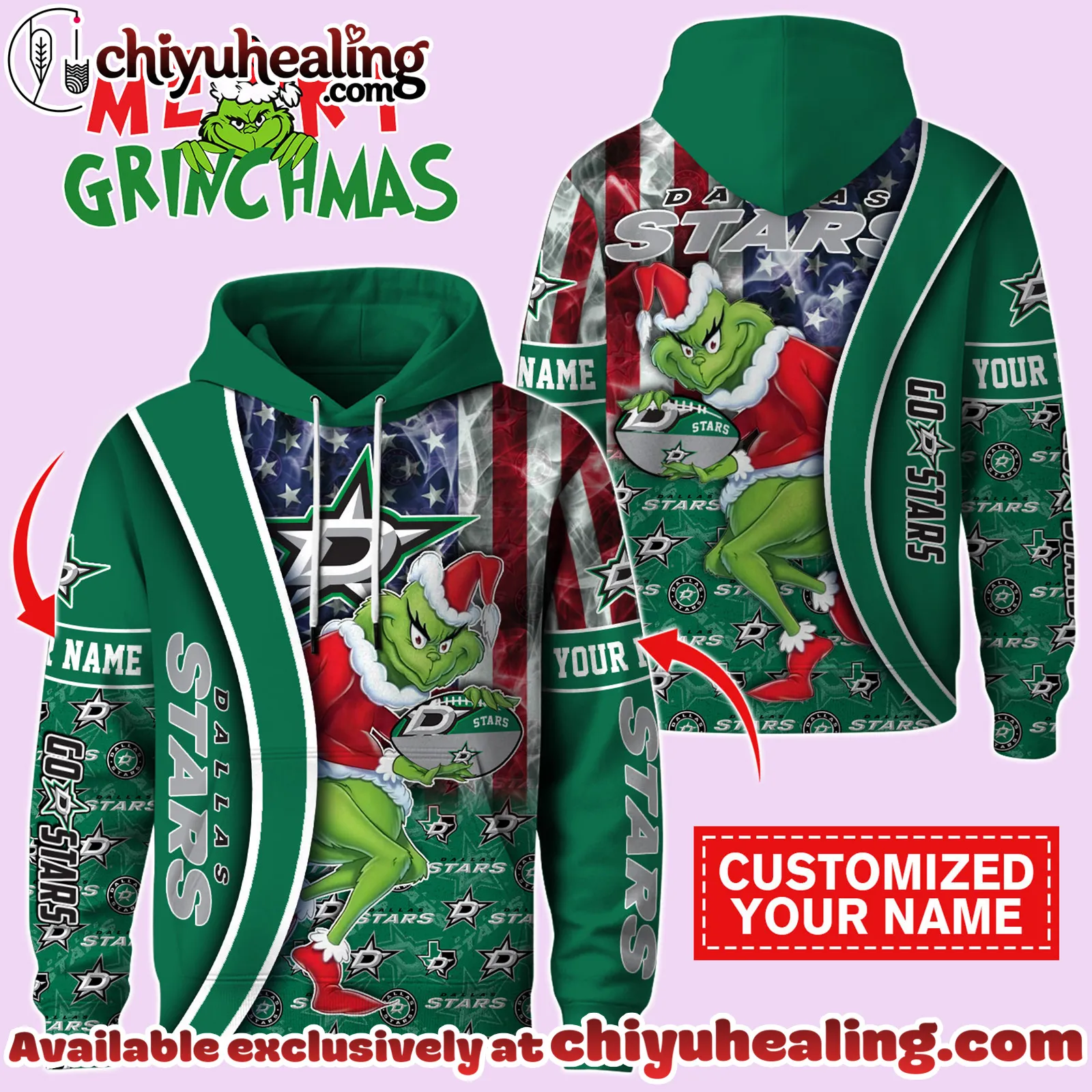 Dallas Stars x The Grinch Christmas Hockey Hoodie Limited Edition-3D Unisex Hoodie