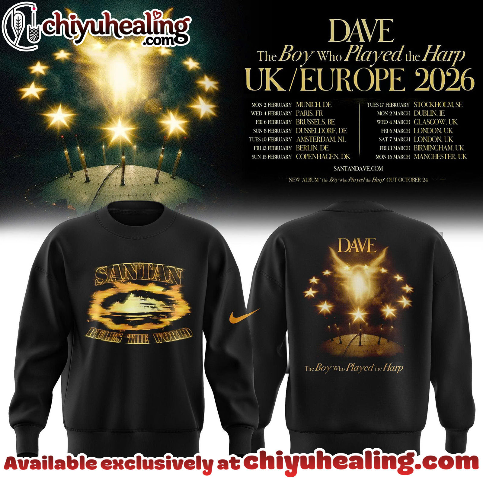 Dave The Boy Who Played The Harp Tour 2026 Collection Hoodie, T-shirt, Sweatshirt - Ver 3