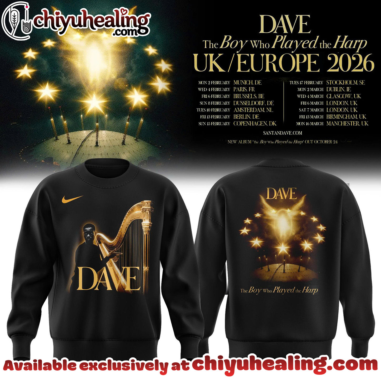 Dave The Boy Who Played The Harp Tour 2026 Collection Hoodie, T-shirt, Sweatshirt - Ver 4