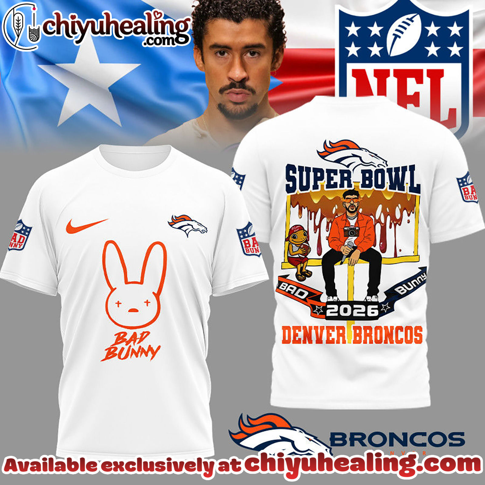 Denver Broncos Premium NFL Bad Bunny Super Bowl 3D Shirt