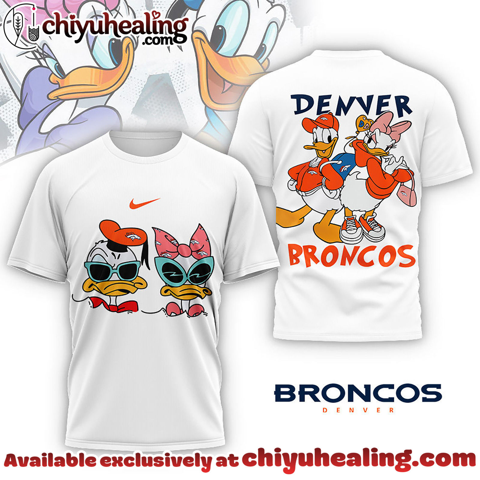 Denver Broncos Premium NFL Donald And Daisy 3D Tshirt, Sweatshirt, Hoodie