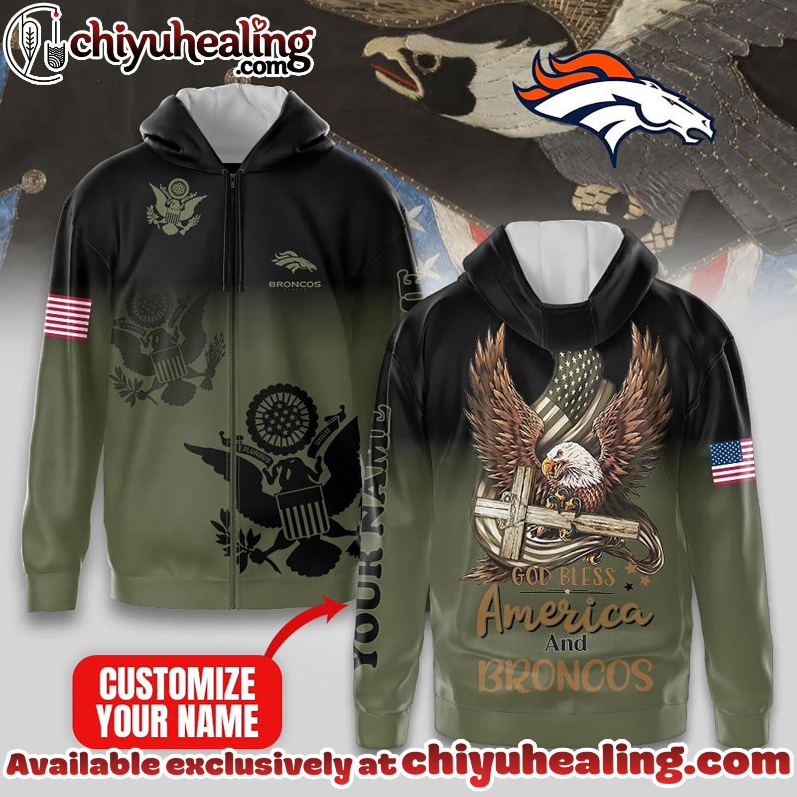 Denver Broncos Premium NFL God Bless America Zip Hoodie, T-shirt, Sweatshirt