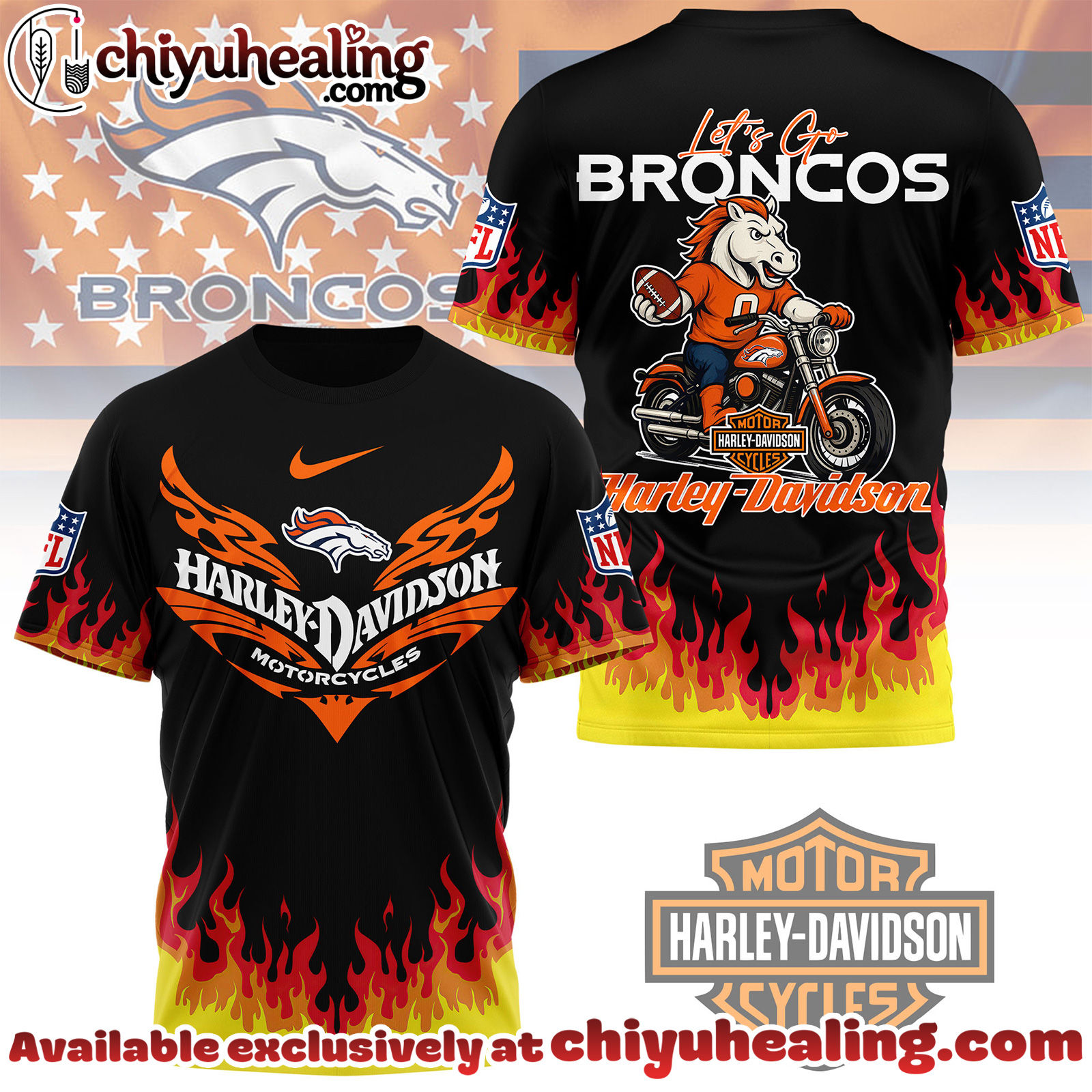 Denver Broncos Premium NFL Harley Davidson Firewave 3D Shirt, Hoodie, Sweatshirt, All Team NFL