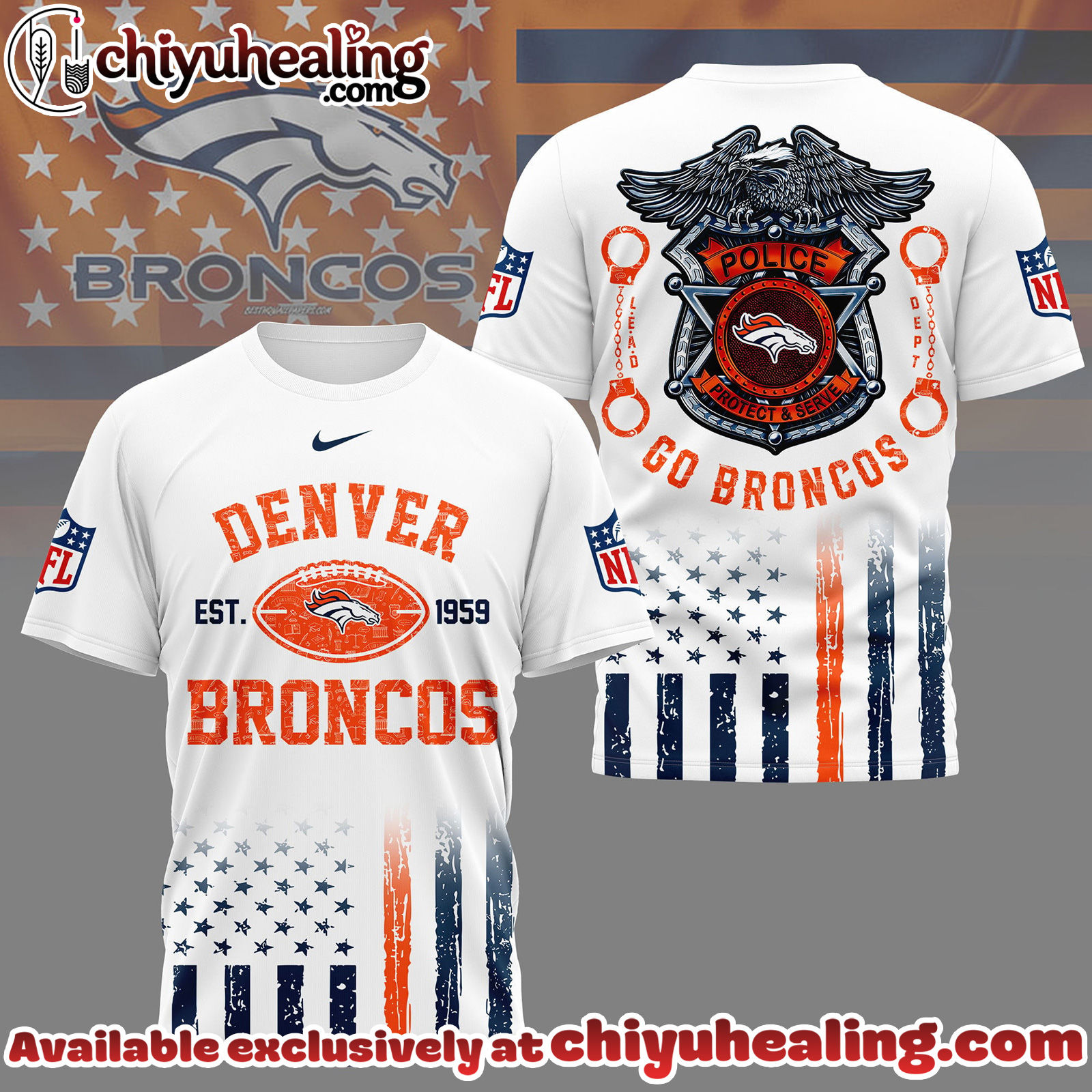 Denver Broncos Premium NFL Law Enforcement Tribute 3D Shirt