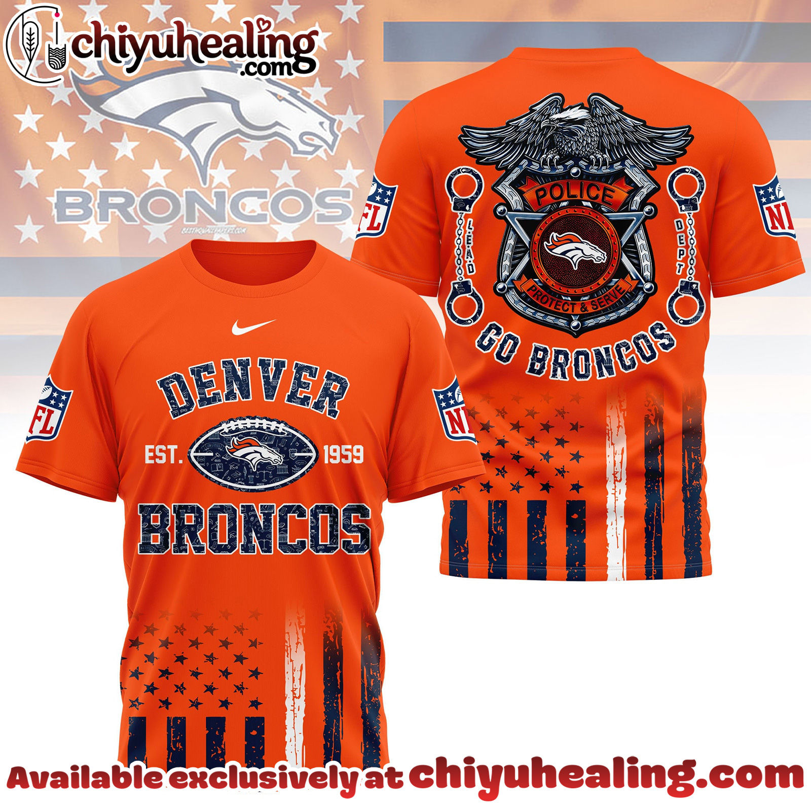 Denver Broncos Premium NFL Law Enforcement Tribute 3D Shirt Denver Broncos Premium NFL Law Enforcement Tribute 3D Shirt