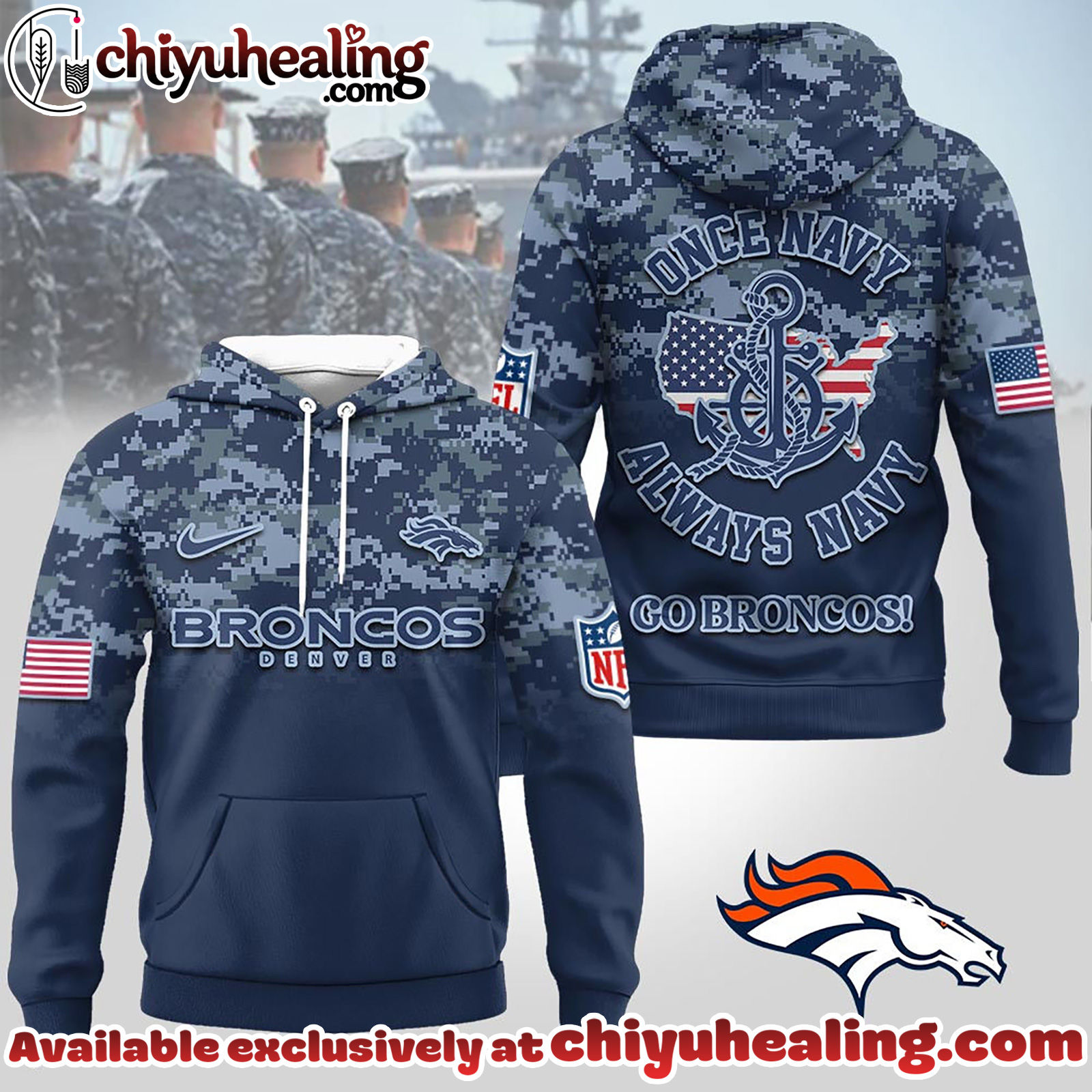 Denver Broncos Premium NFL US Navy 3D Hoodie, Sweatshirt, T-Shirt, All Team NFL