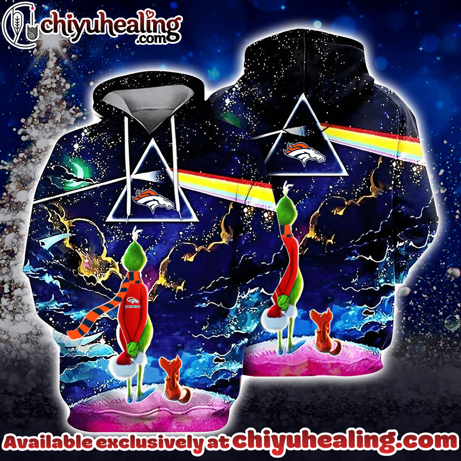 Denver Broncos x Grinch And Pink Floyd Football Hoodie, T-Shirt, Sweatshirt, All Team NFC Limited Edition-3D