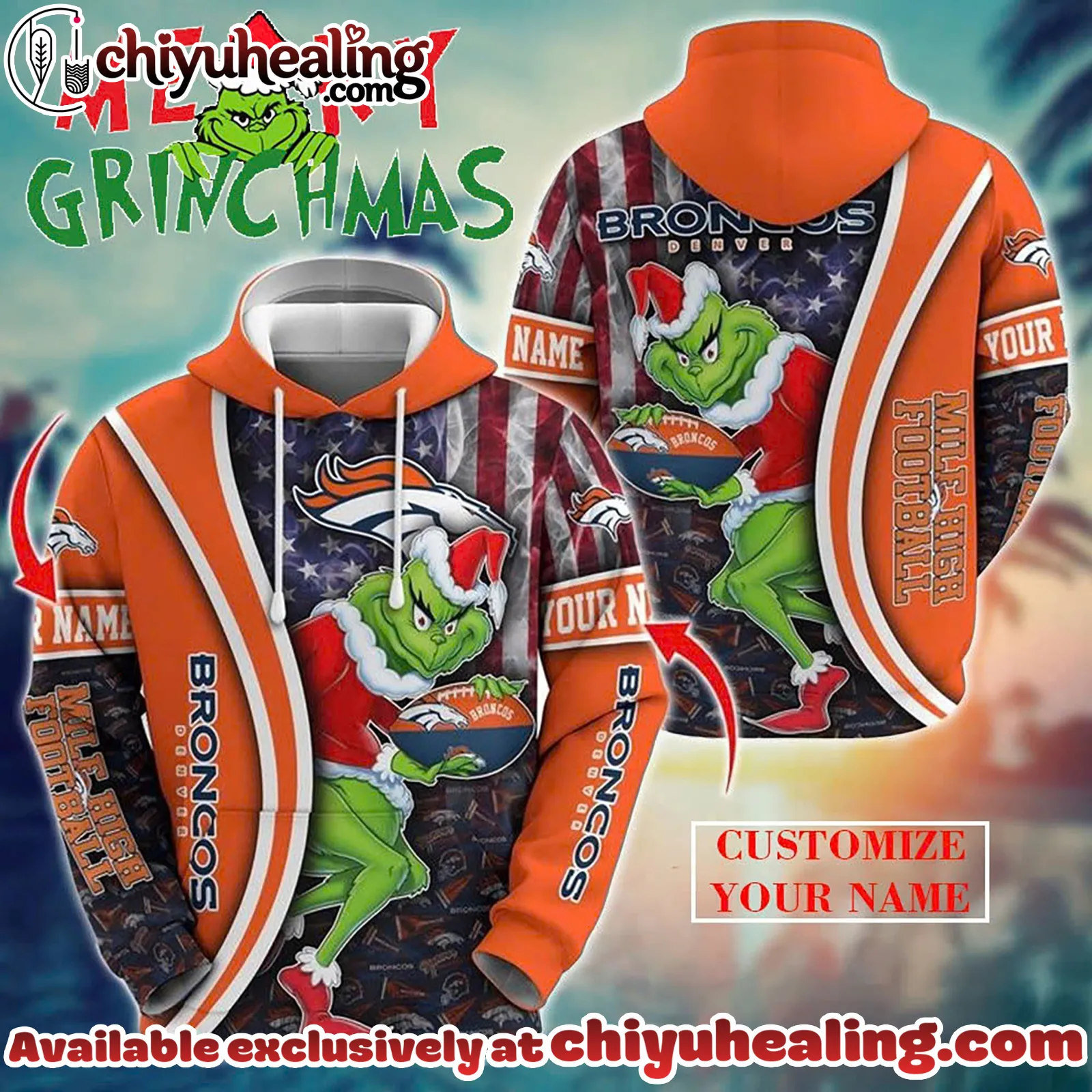 Denver Broncos x The Grinch Christmas Football Hoodie Limited Edition-3D Unisex Hoodie