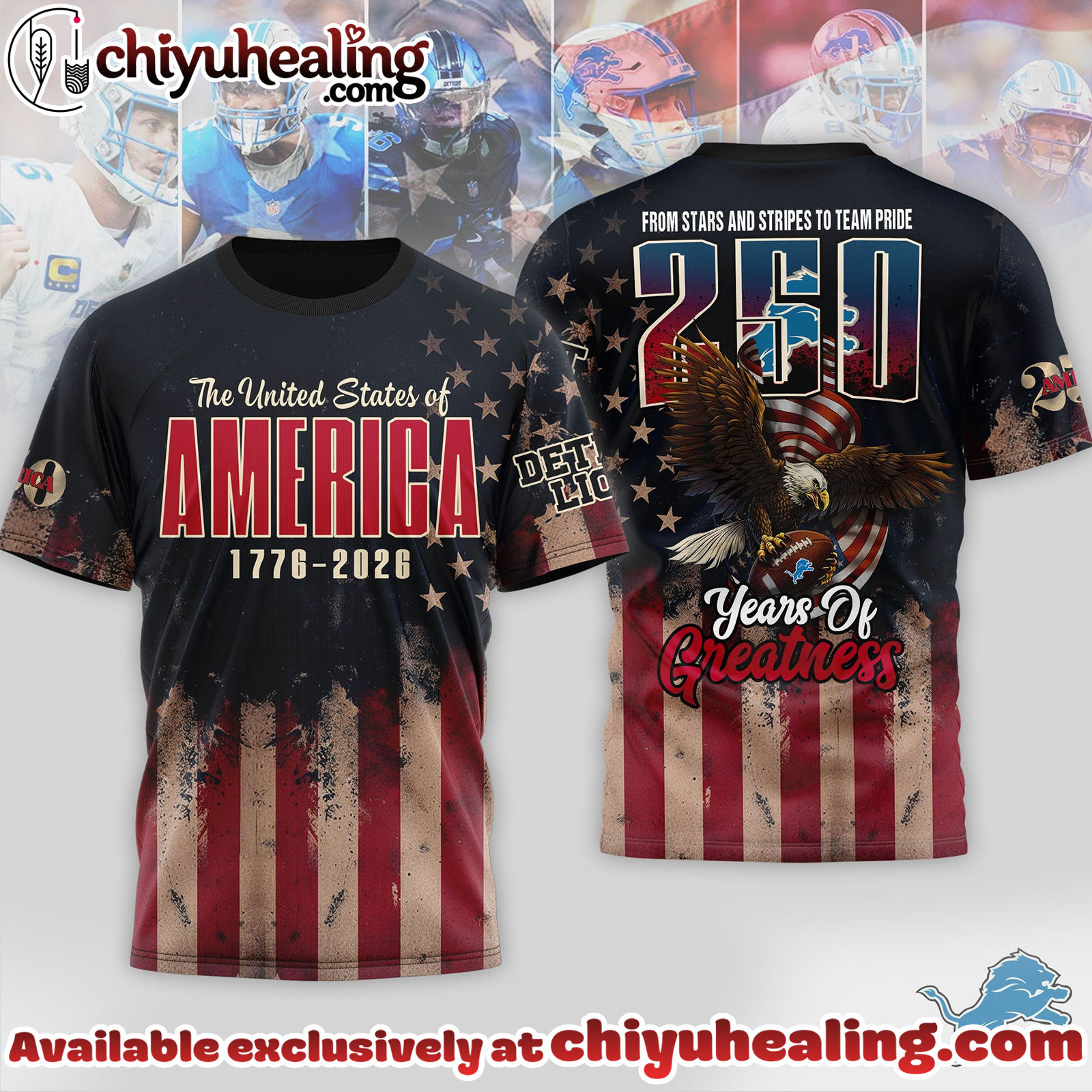 Detroit Lions Premium NFL 250th Anniversary Of America 3D Shirt, Hoodie, Sweatshirt