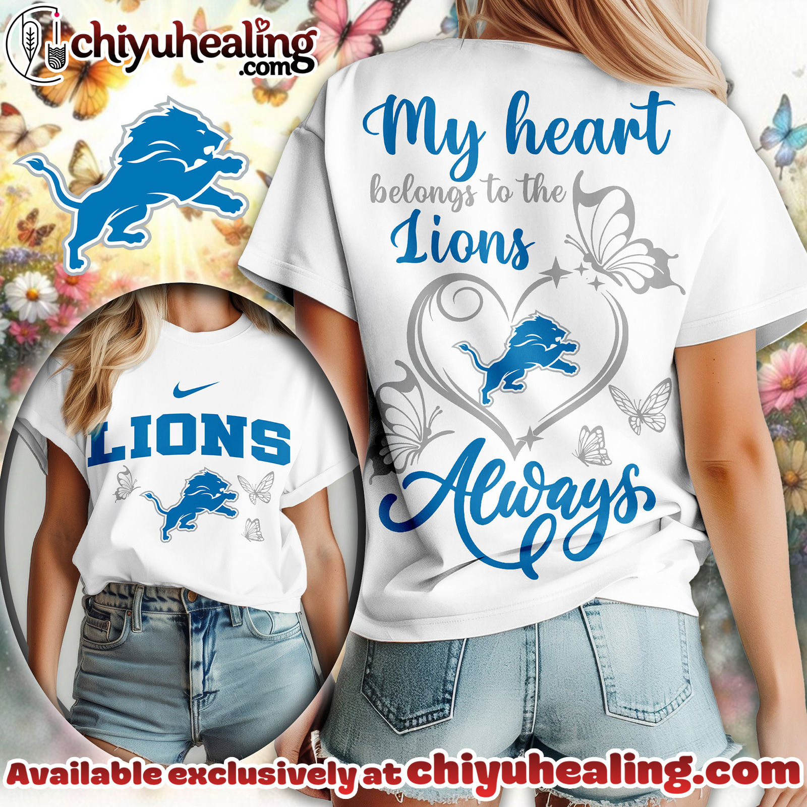 Detroit Lions Premium NFL Butterfly Women Shirt, Hoodie, Sweatshirt