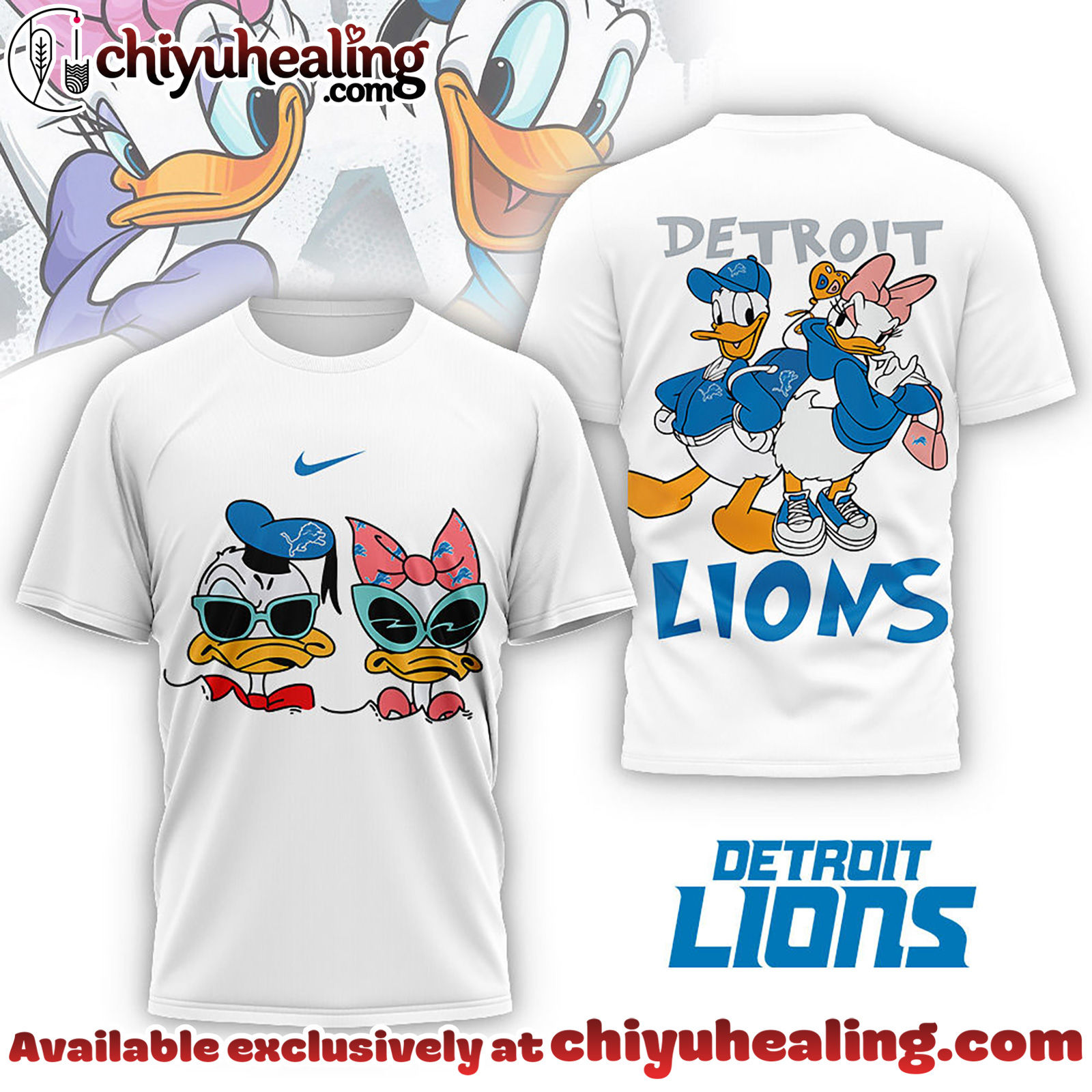 Detroit Lions Premium NFL Donald And Daisy 3D Tshirt, Sweatshirt, Hoodie