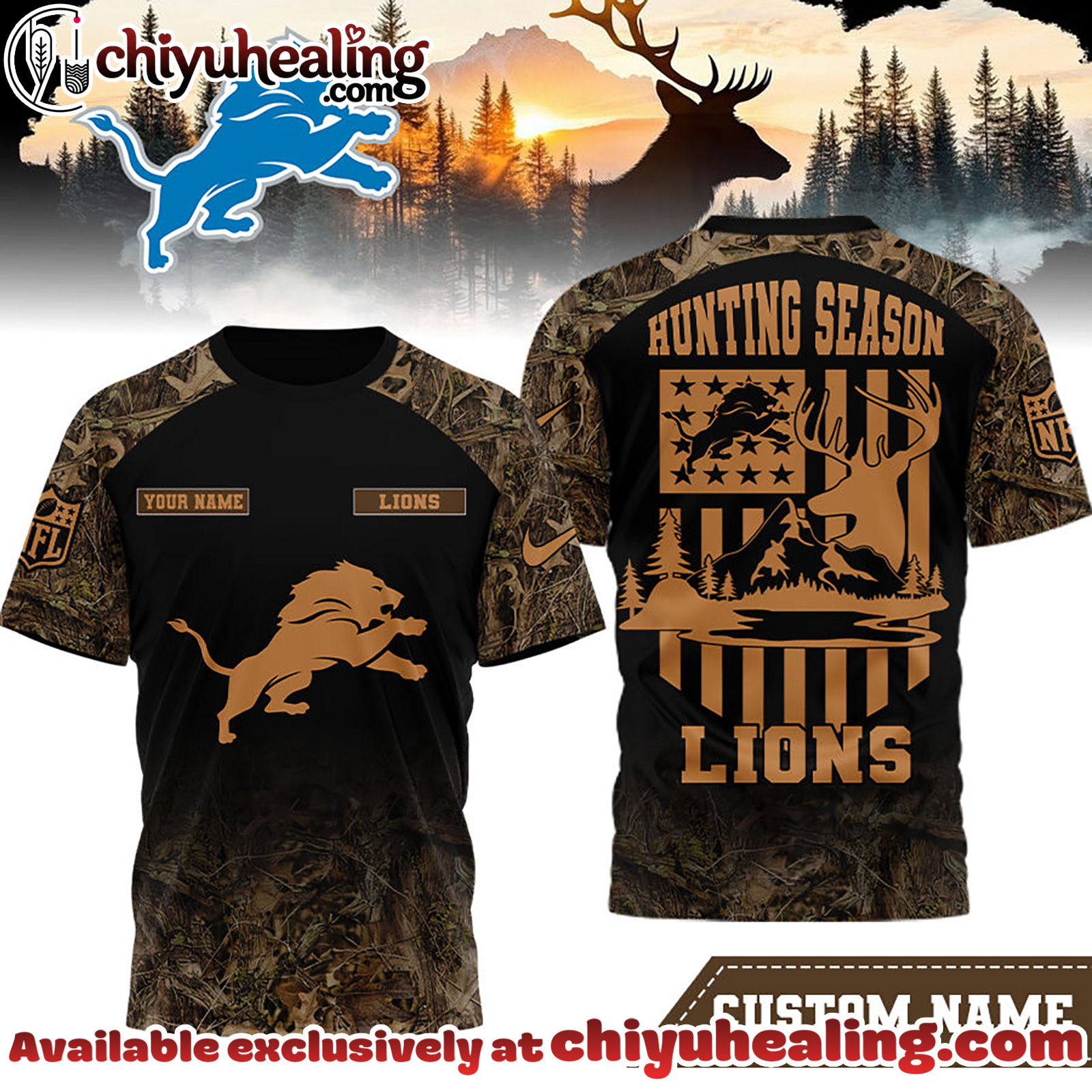 Detroit Lions Premium NFL Hunting Season 3D Shirt