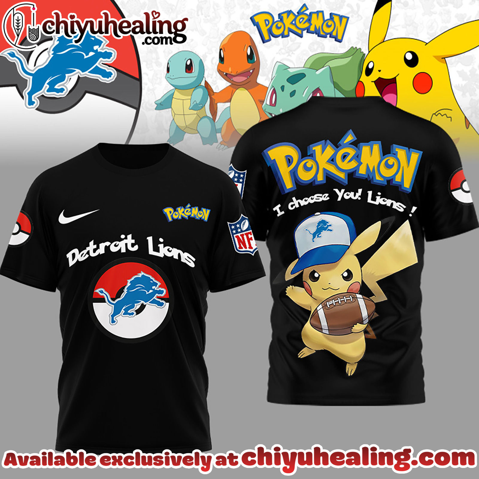 Detroit Lions Premium NFL I Choose You Pikachu 3D Shirt, Hoodie, Sweatshirt, All Team NFL