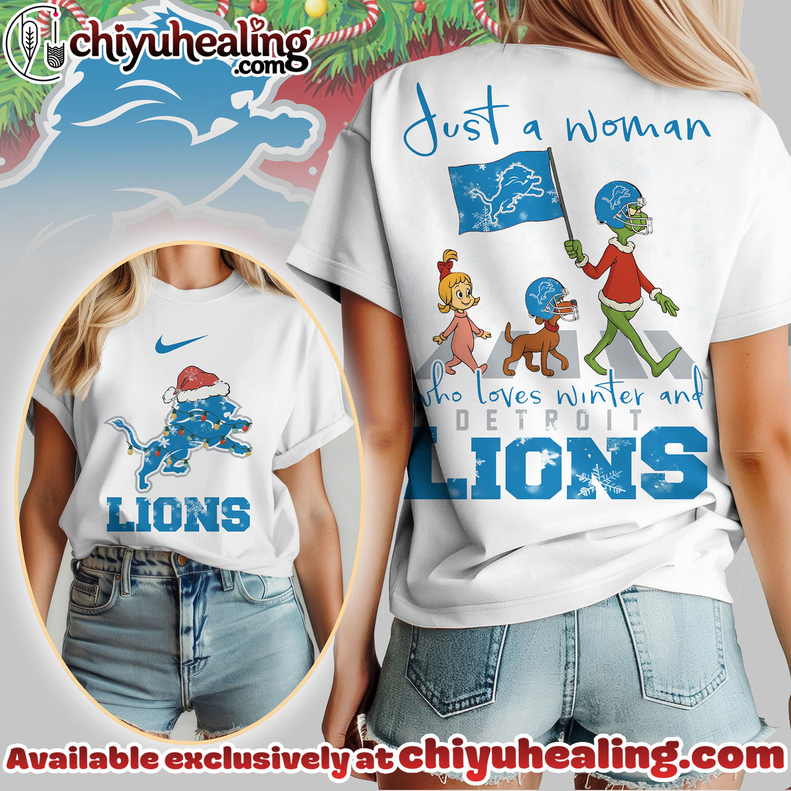 Detroit Lions Premium NFL Just A Woman Who Loves Winter 3D Shirt, Hoodie, Sweatshirt, All Team NFL