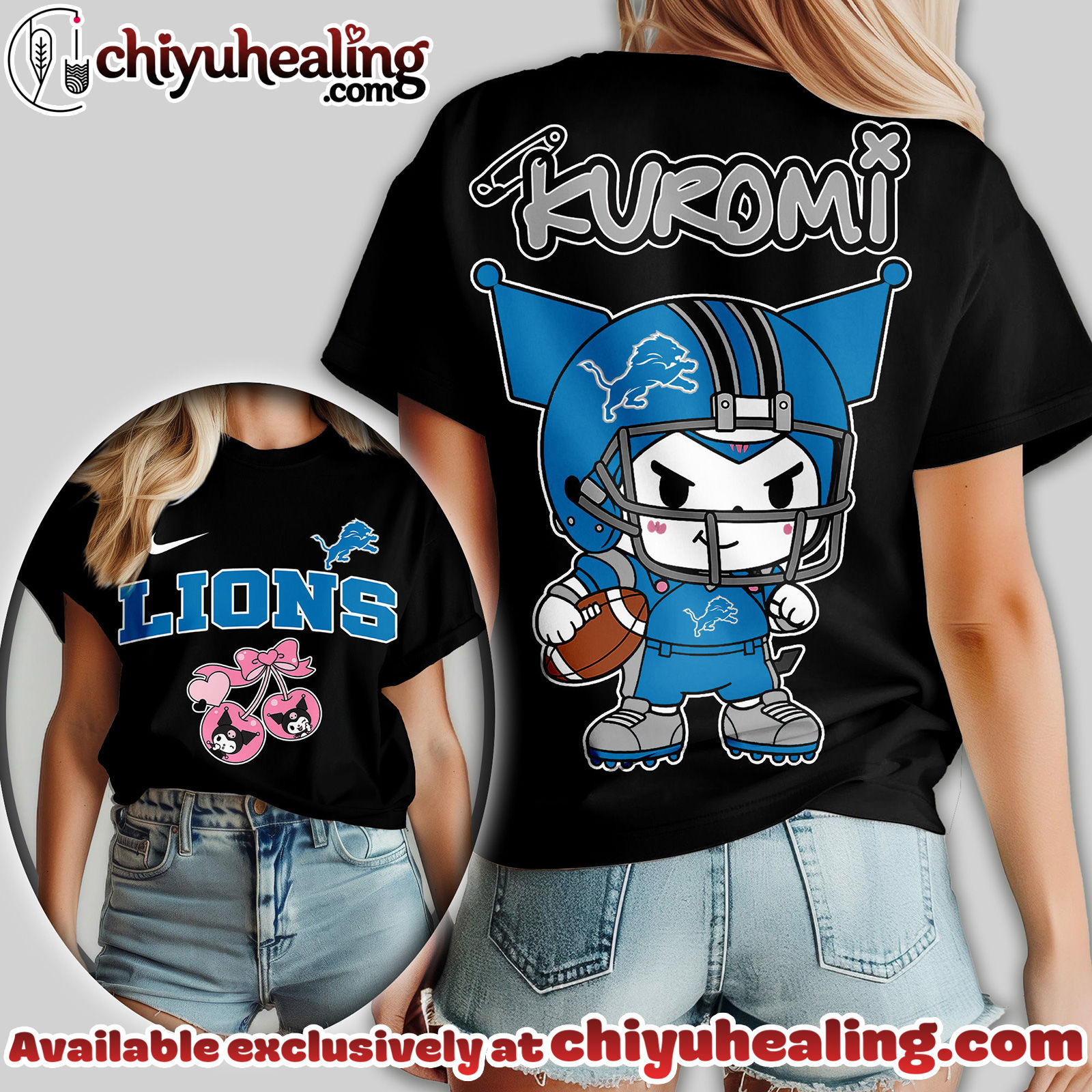 Detroit Lions Premium NFL Kuromi Women Shirt Detroit Lions Premium NFL Kuromi Women Shirt