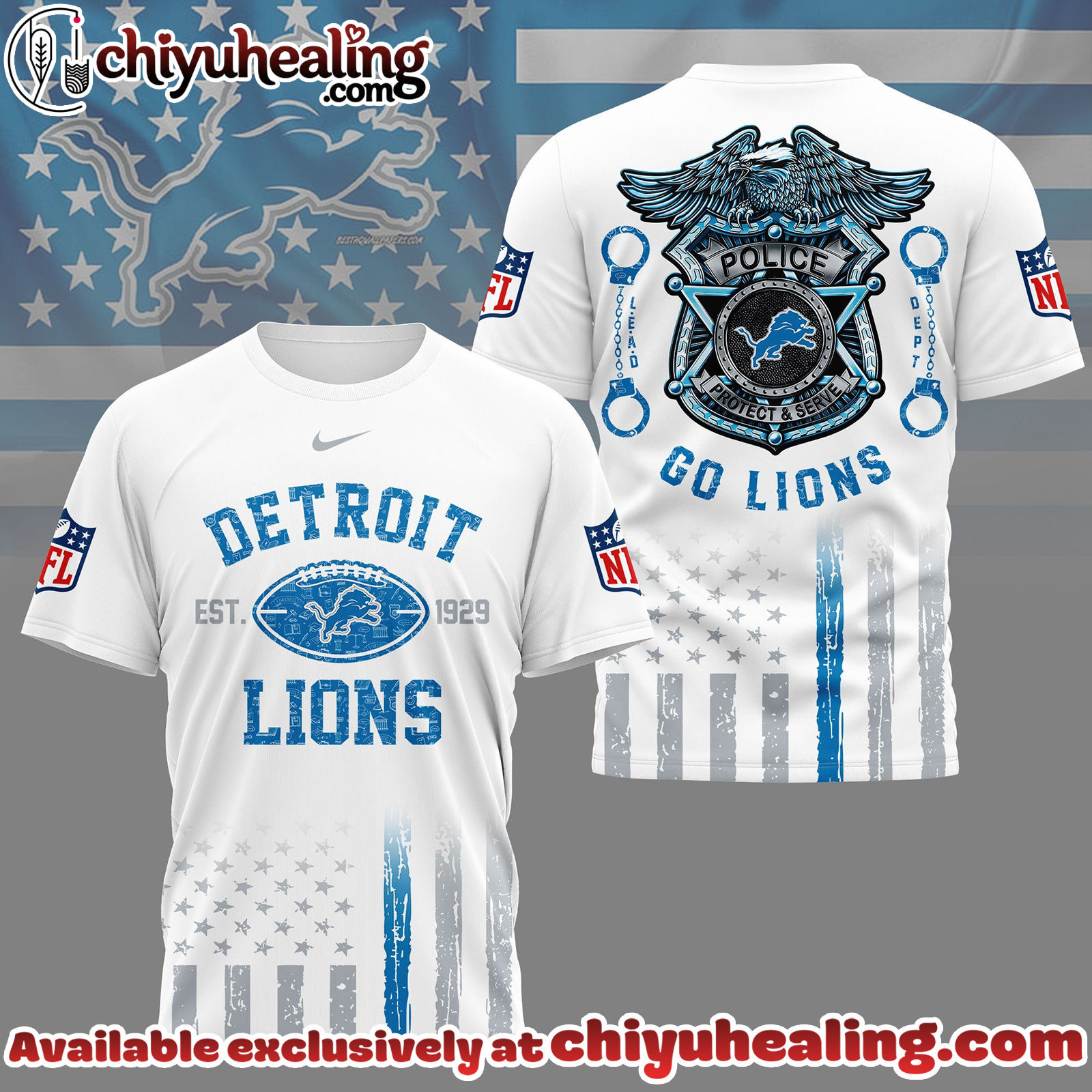 Detroit Lions Premium NFL Law Enforcement Tribute 3D Shirt