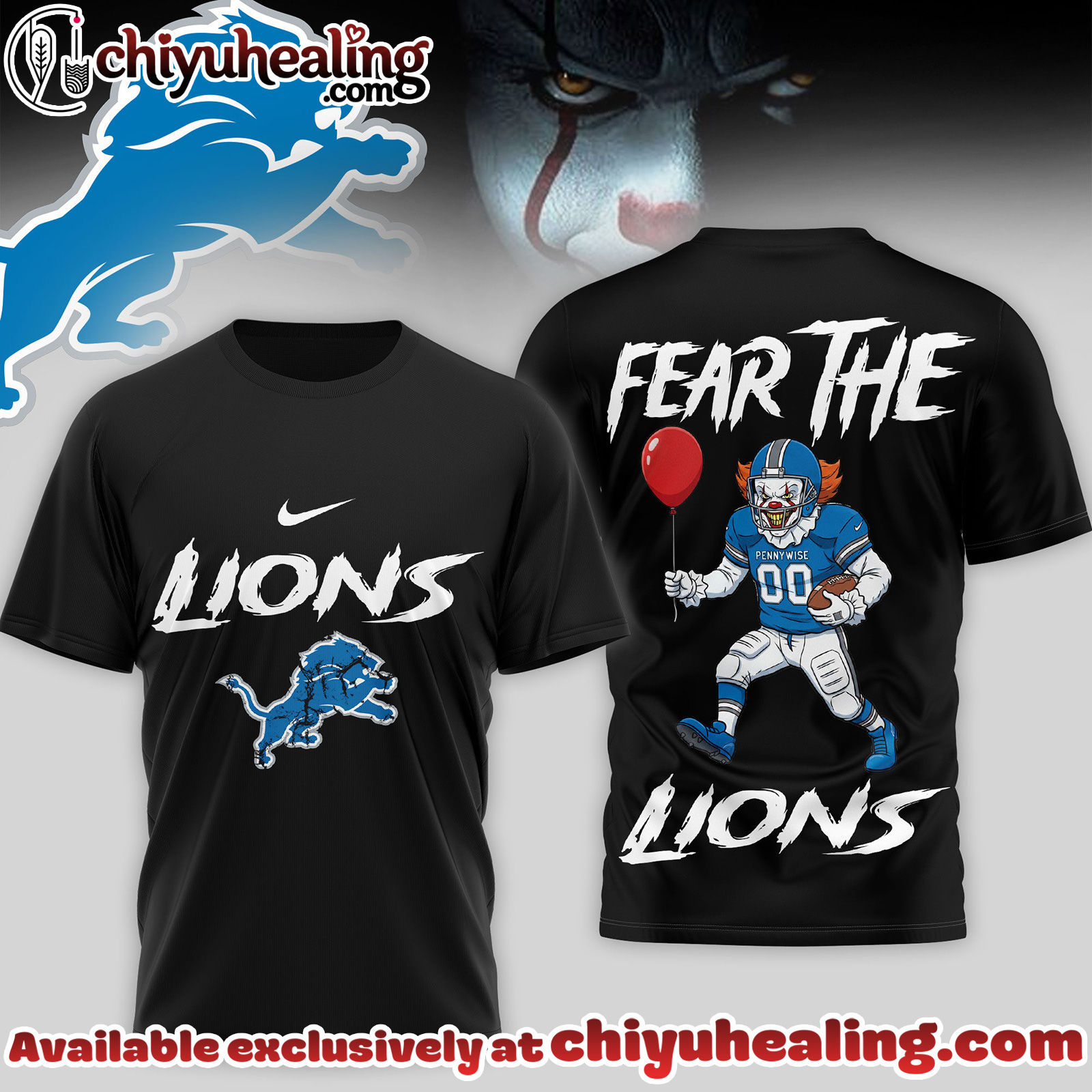 Detroit Lions Premium NFL Pennywise 3D Shirt Detroit Lions Premium NFL Pennywise 3D Shirt