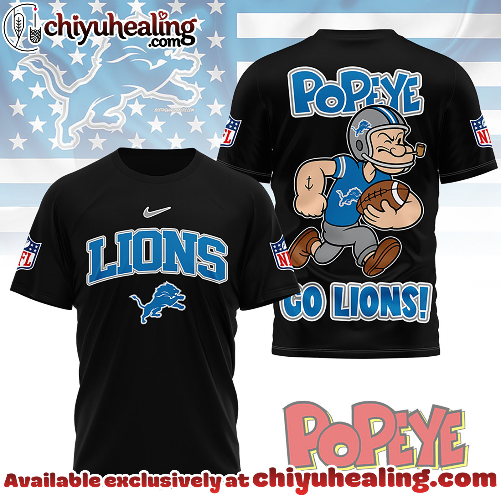 Detroit Lions Premium NFL Popeye Fan 3D Shirt, Hoodie, Sweatshirt, All Team NFL