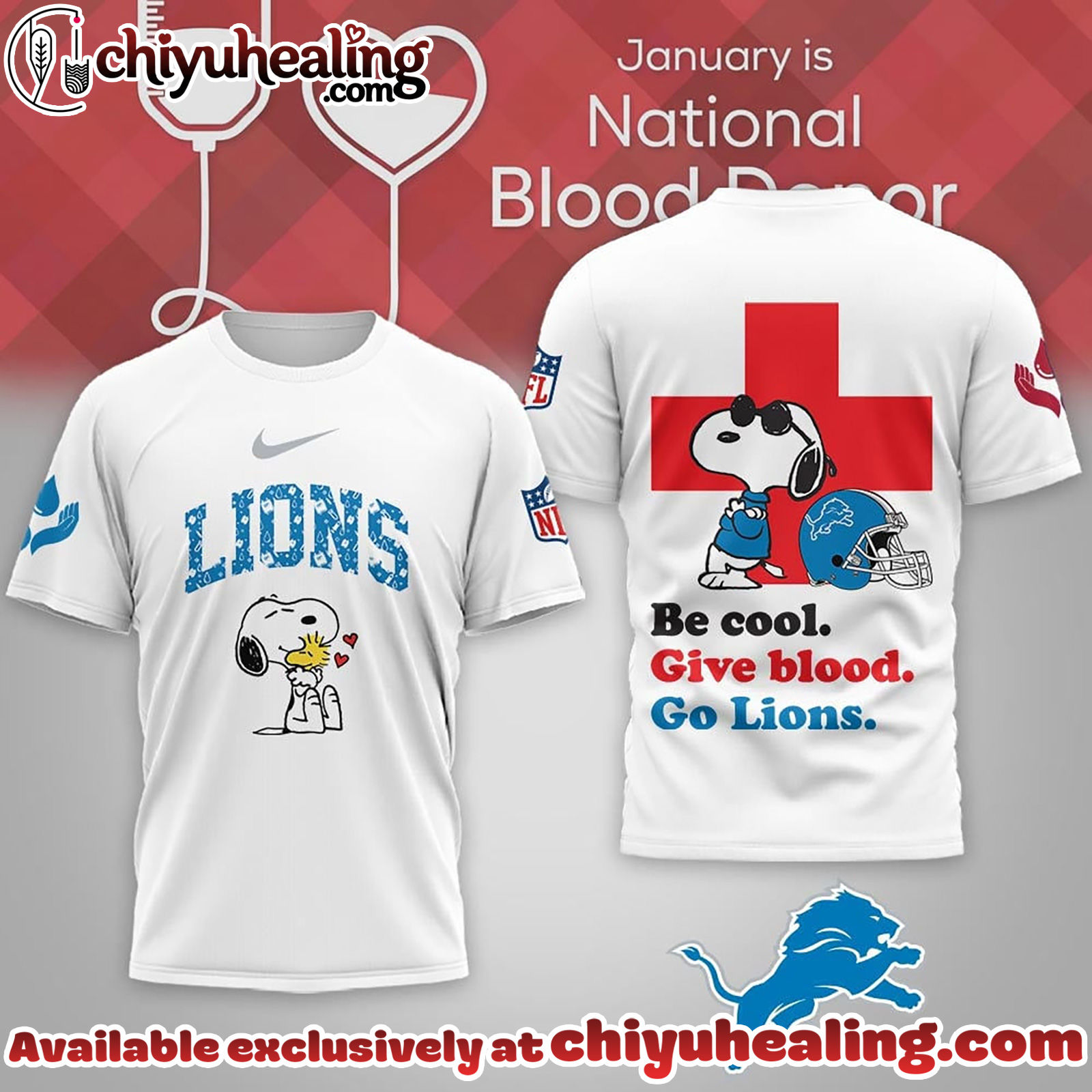 Detroit Lions Premium NFL Snoopy Blood Donor Awareness Month T-Shirt, Hoodie, Sweatshirt, All Team NFL