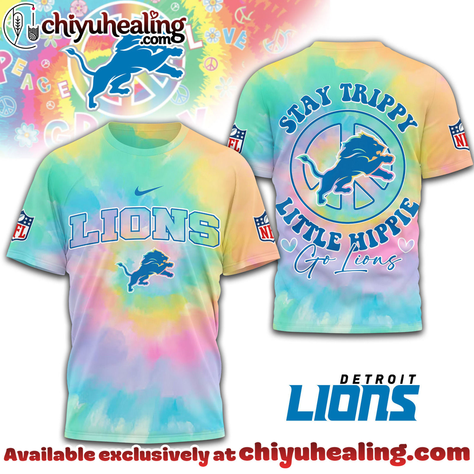 Detroit Lions Premium NFL Stay Trippy Little Hippie 3D Shirt TD