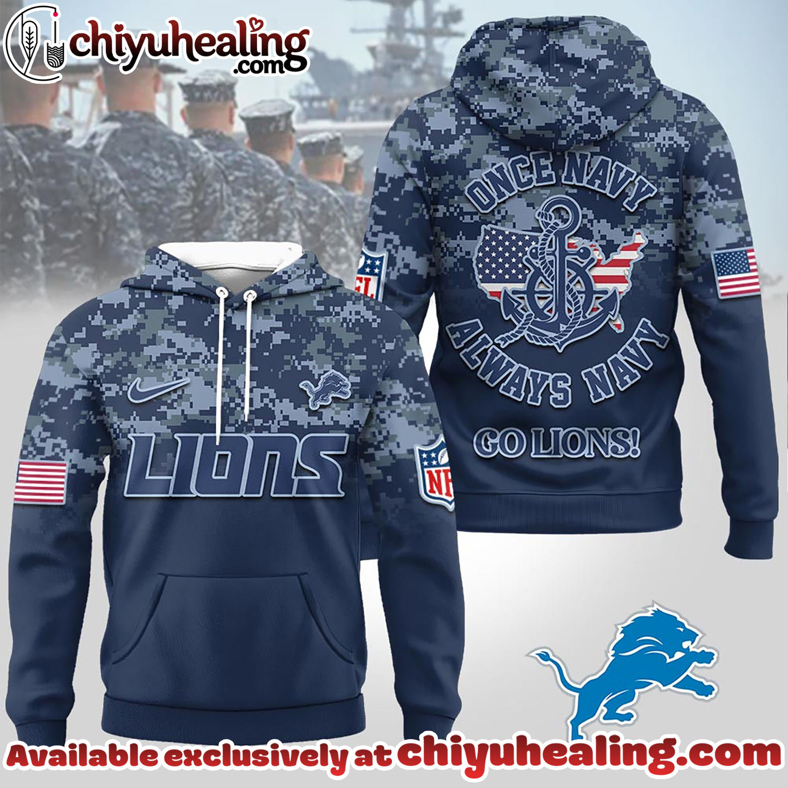 Detroit Lions Premium NFL US Navy 3D Hoodie, Sweatshirt, T-Shirt, All Team NFL