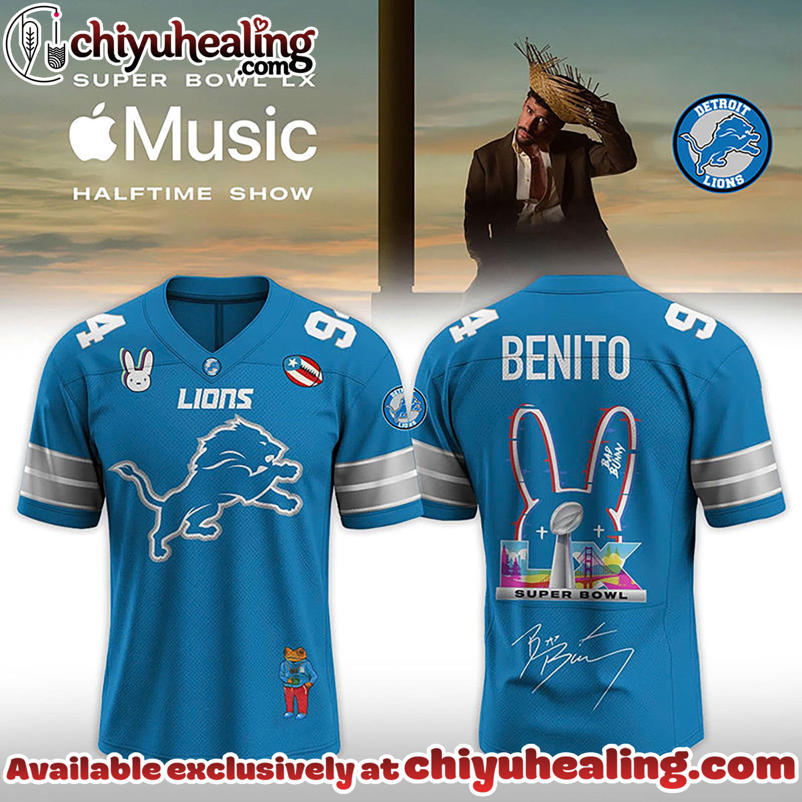 Detroit Lions x Bad Bunny Super B LX 2026 Halftime Show-V-neck Short Sleeve Jersey