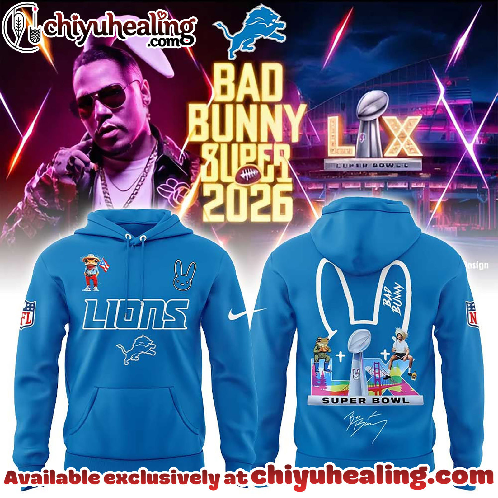 Detroit Lions x Bad Bunny Super Bowl 2026 Combo Hoodie, Sweatshirt, Tshirt V3