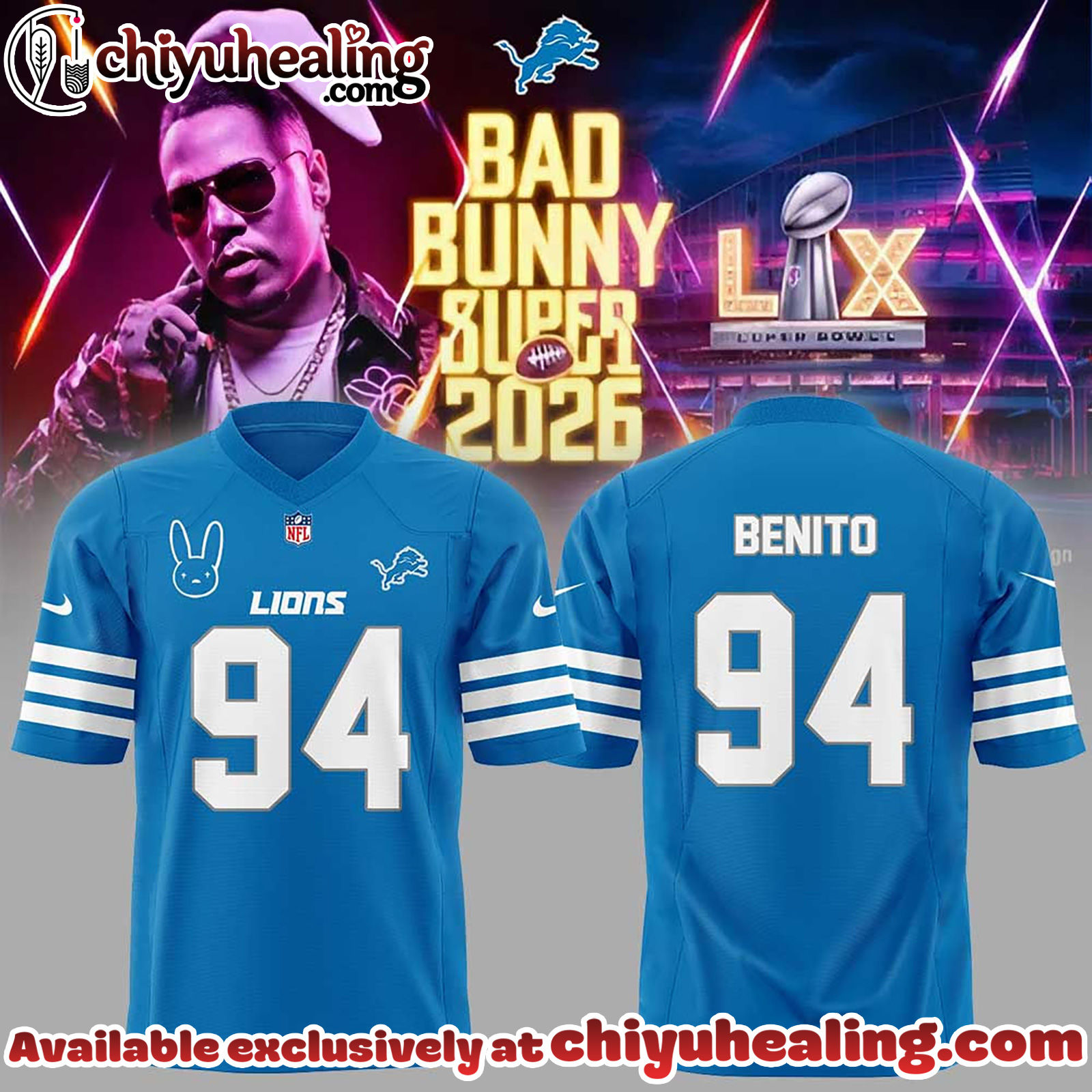 Detroit Lions x Bad Bunny Super Bowl 2026 Football Jersey V2