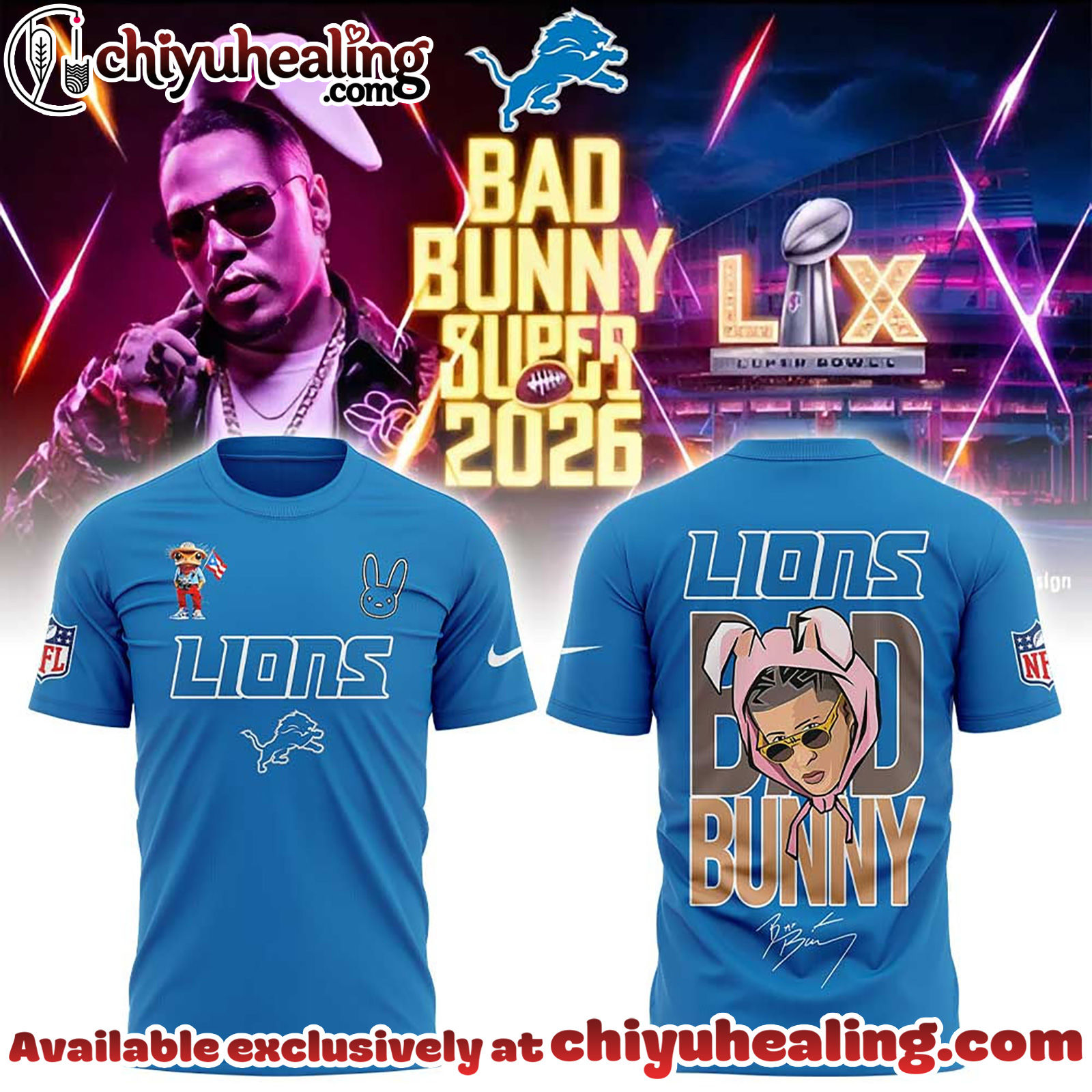 Detroit Lions x Bad Bunny Super Bowl 2026 Tshirt, Sweatshirt, Hoodie V2