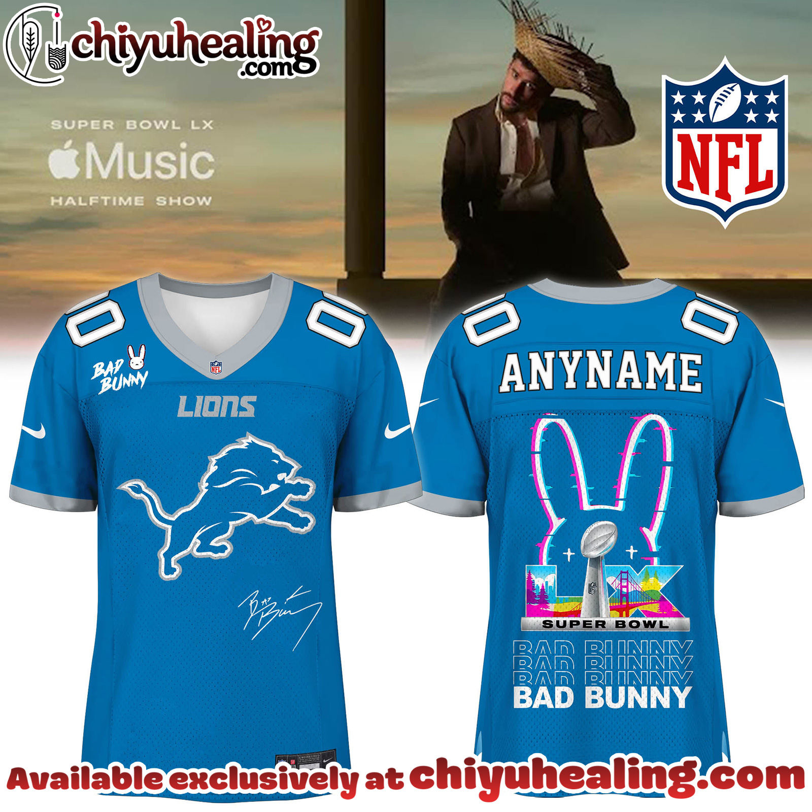 Detroit Lions x Bad Bunny Super Bowl Football Jersey Limited Edition