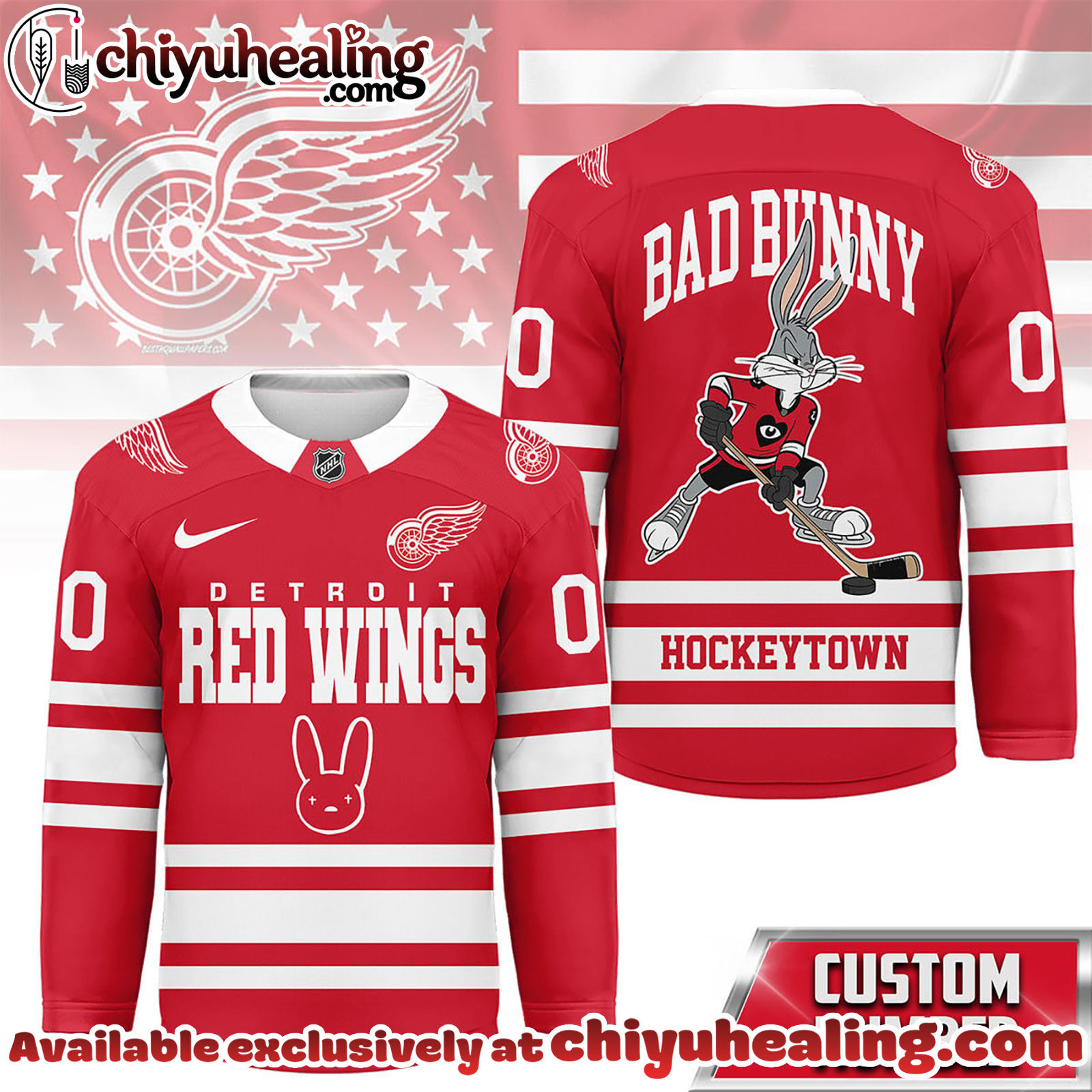 Detroit Red Wings Premium NHL Bad Bunny Hockey Jersey NY