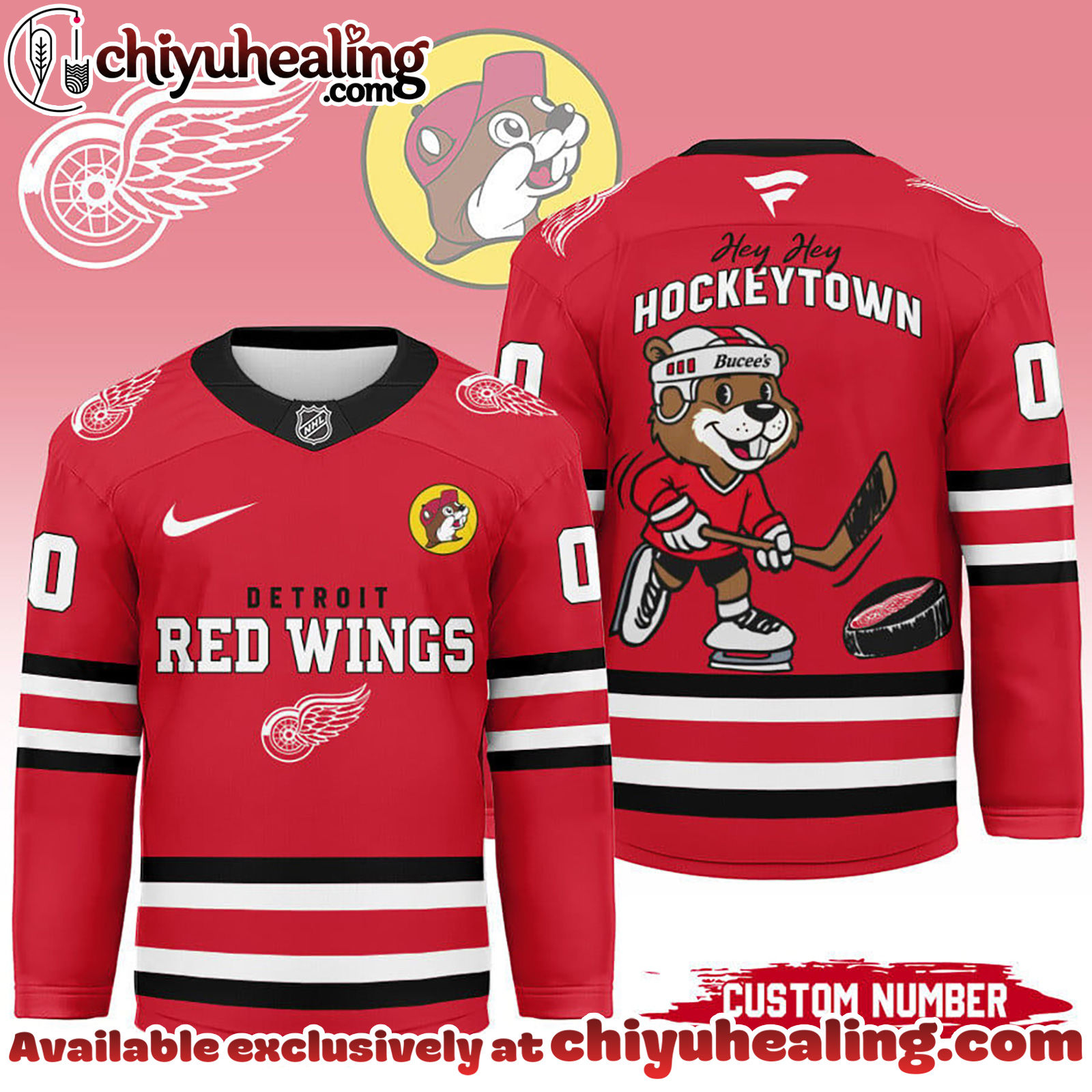 Detroit Red Wings Premium NHL Bucees Personalized Hockey Jersey
